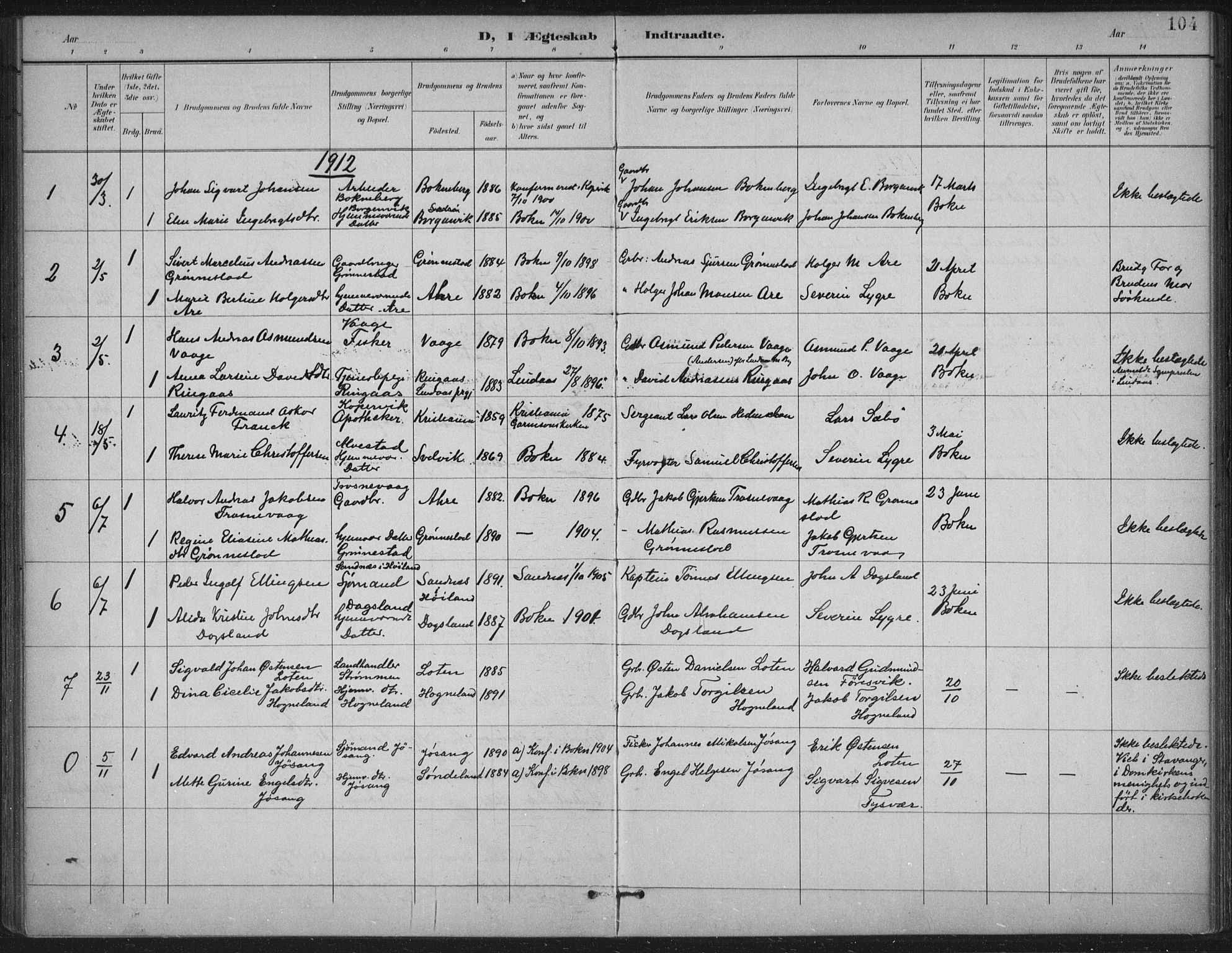 Tysvær sokneprestkontor, SAST/A -101864/H/Ha/Haa/L0009: Ministerialbok nr. A 9, 1898-1925, s. 104