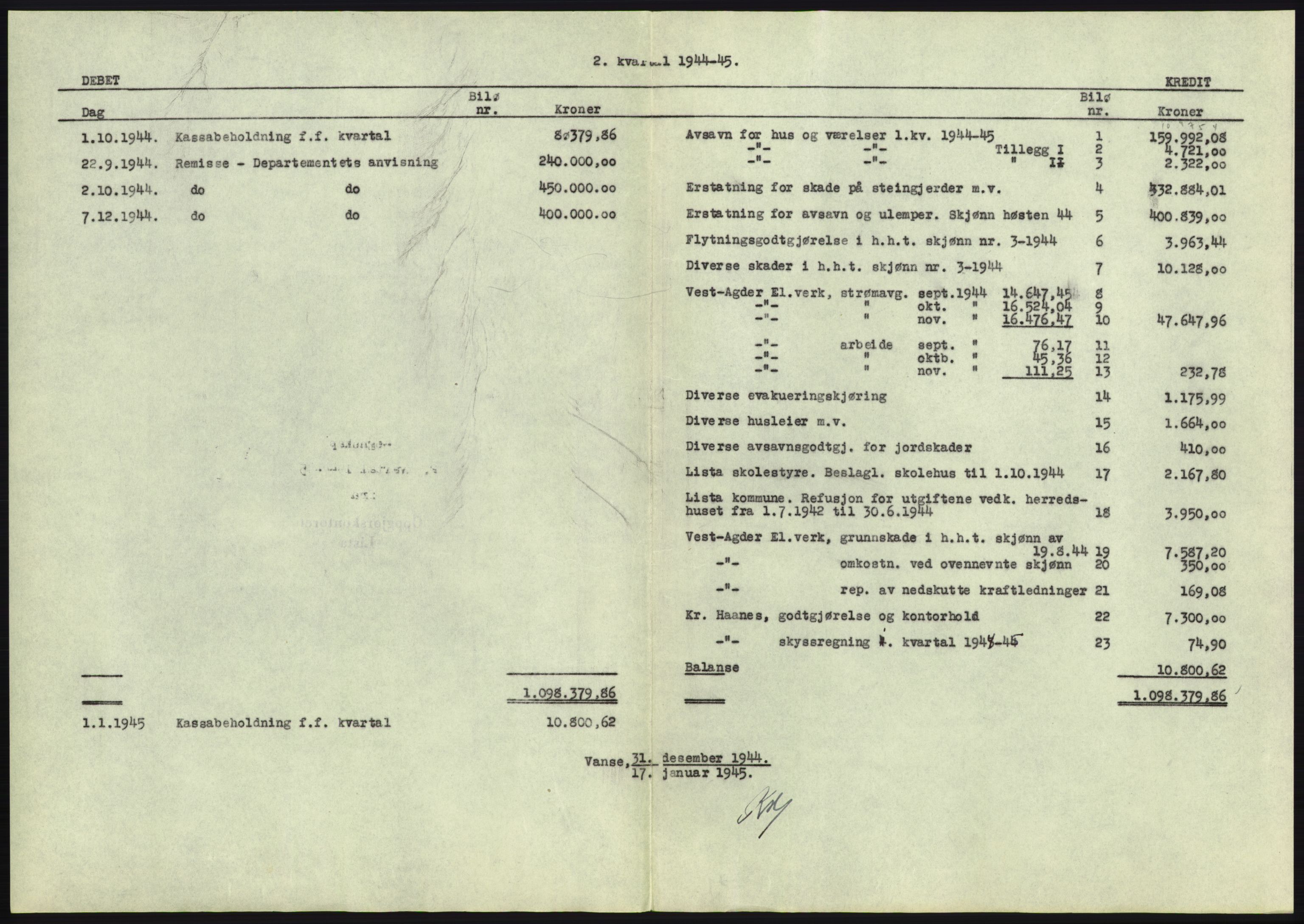 Forsvarsdepartementet, 10. kontor / Oppgjørskontoret, AV/RA-RAFA-1225/D/Db/L0180: Lista oppgjørskontor, 1942-1952, s. 135