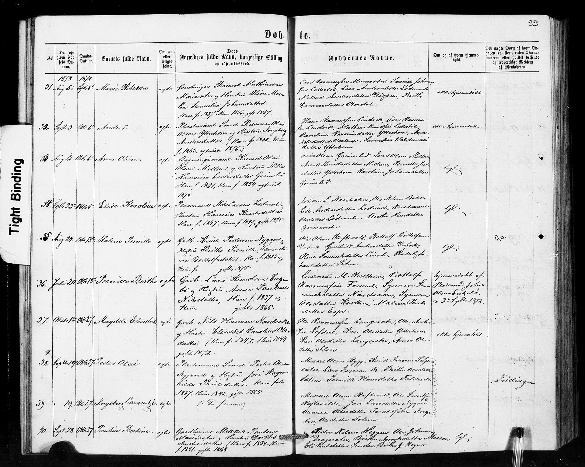 Hornindal sokneprestembete, AV/SAB-A-82401/H/Hab: Klokkerbok nr. A 1, 1876-1894, s. 22