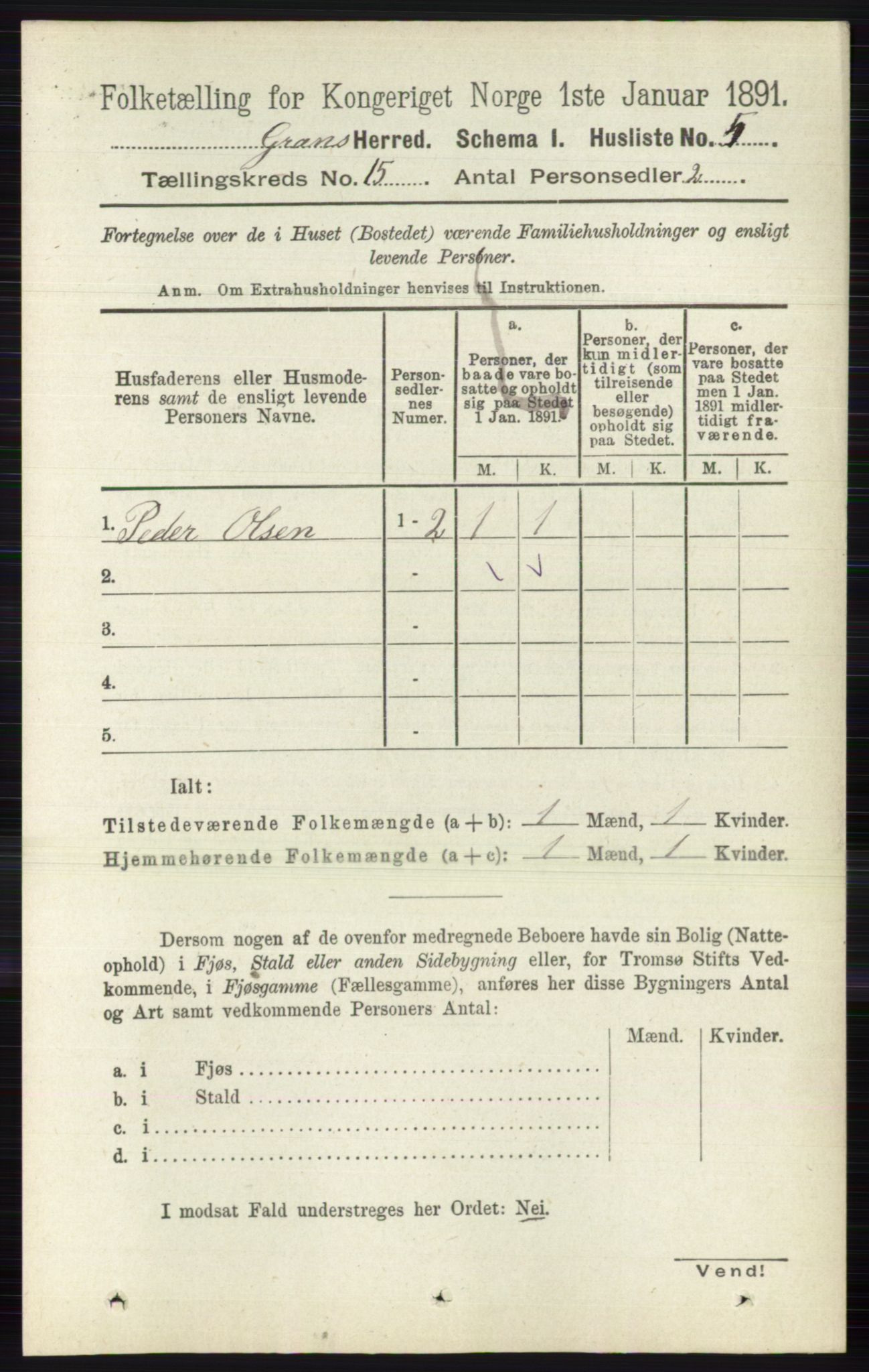 RA, Folketelling 1891 for 0534 Gran herred, 1891, s. 7545