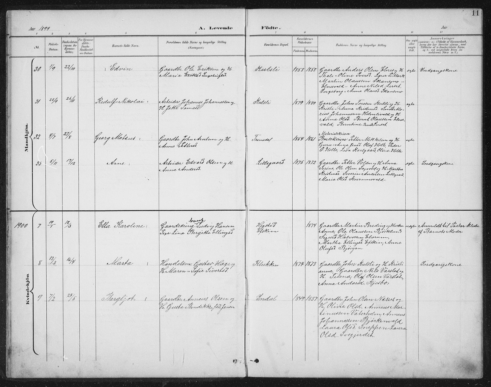 Ministerialprotokoller, klokkerbøker og fødselsregistre - Nord-Trøndelag, AV/SAT-A-1458/724/L0269: Klokkerbok nr. 724C05, 1899-1920, s. 11