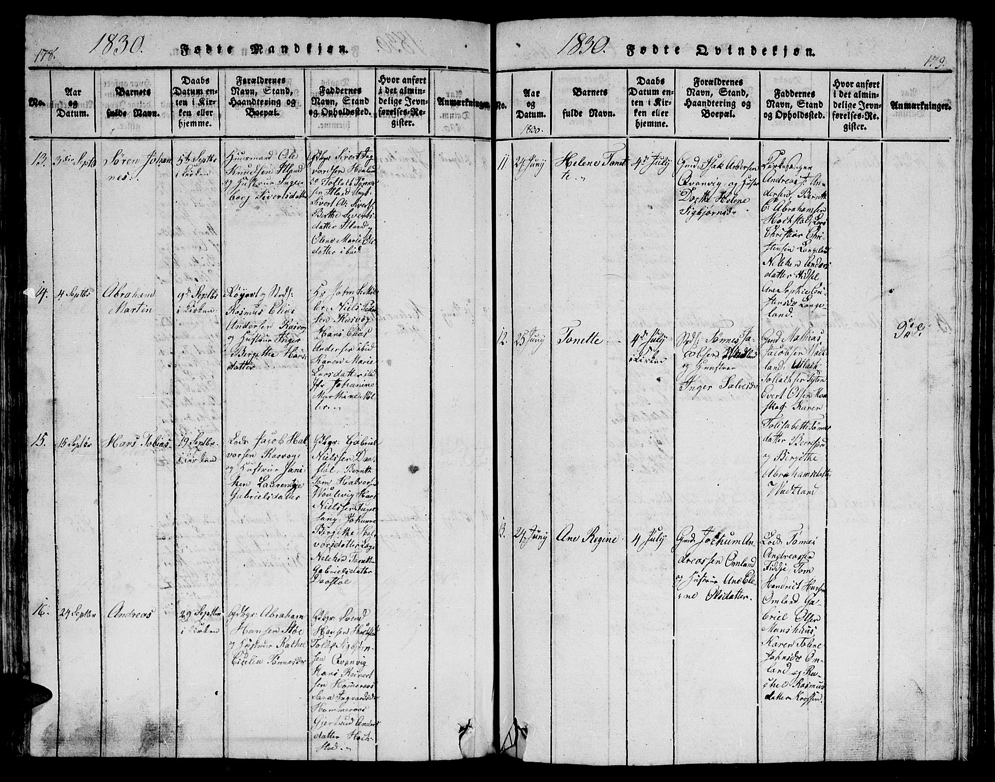 Flekkefjord sokneprestkontor, AV/SAK-1111-0012/F/Fb/Fbb/L0001: Klokkerbok nr. B 1, 1815-1830, s. 178-179