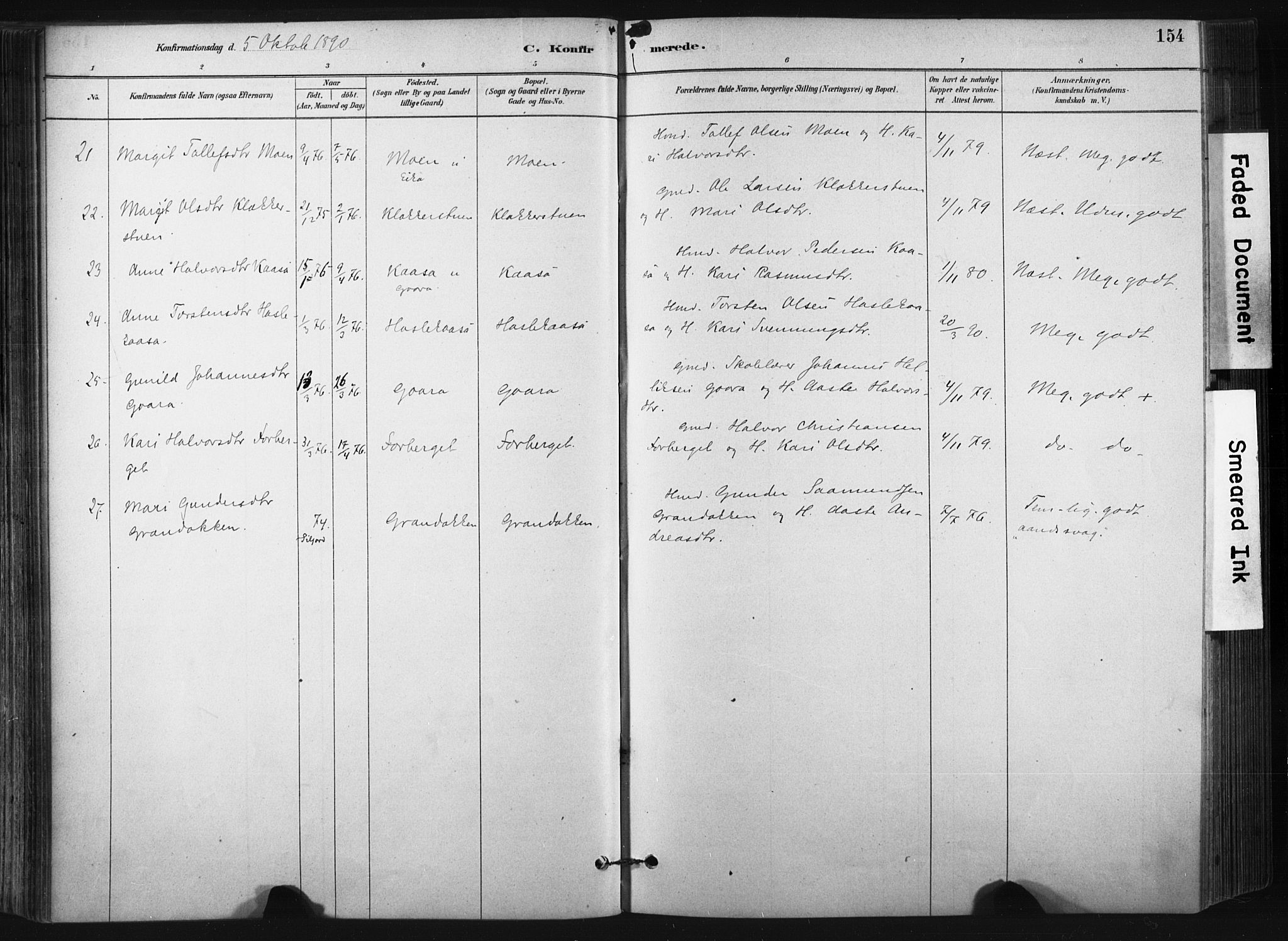 Bø kirkebøker, AV/SAKO-A-257/F/Fa/L0010: Ministerialbok nr. 10, 1880-1892, s. 154