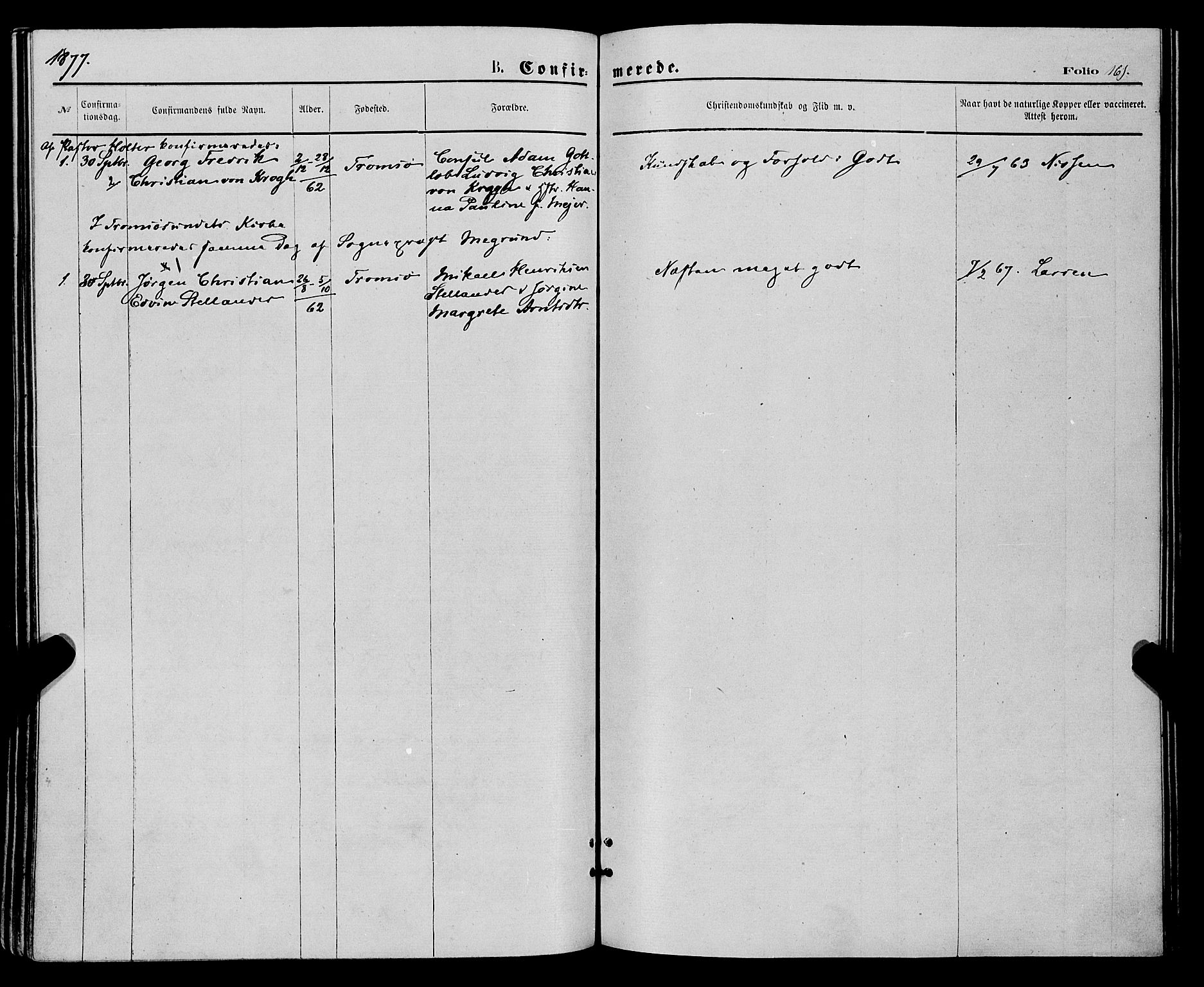 Tromsø sokneprestkontor/stiftsprosti/domprosti, SATØ/S-1343/G/Ga/L0013kirke: Ministerialbok nr. 13, 1872-1877, s. 161