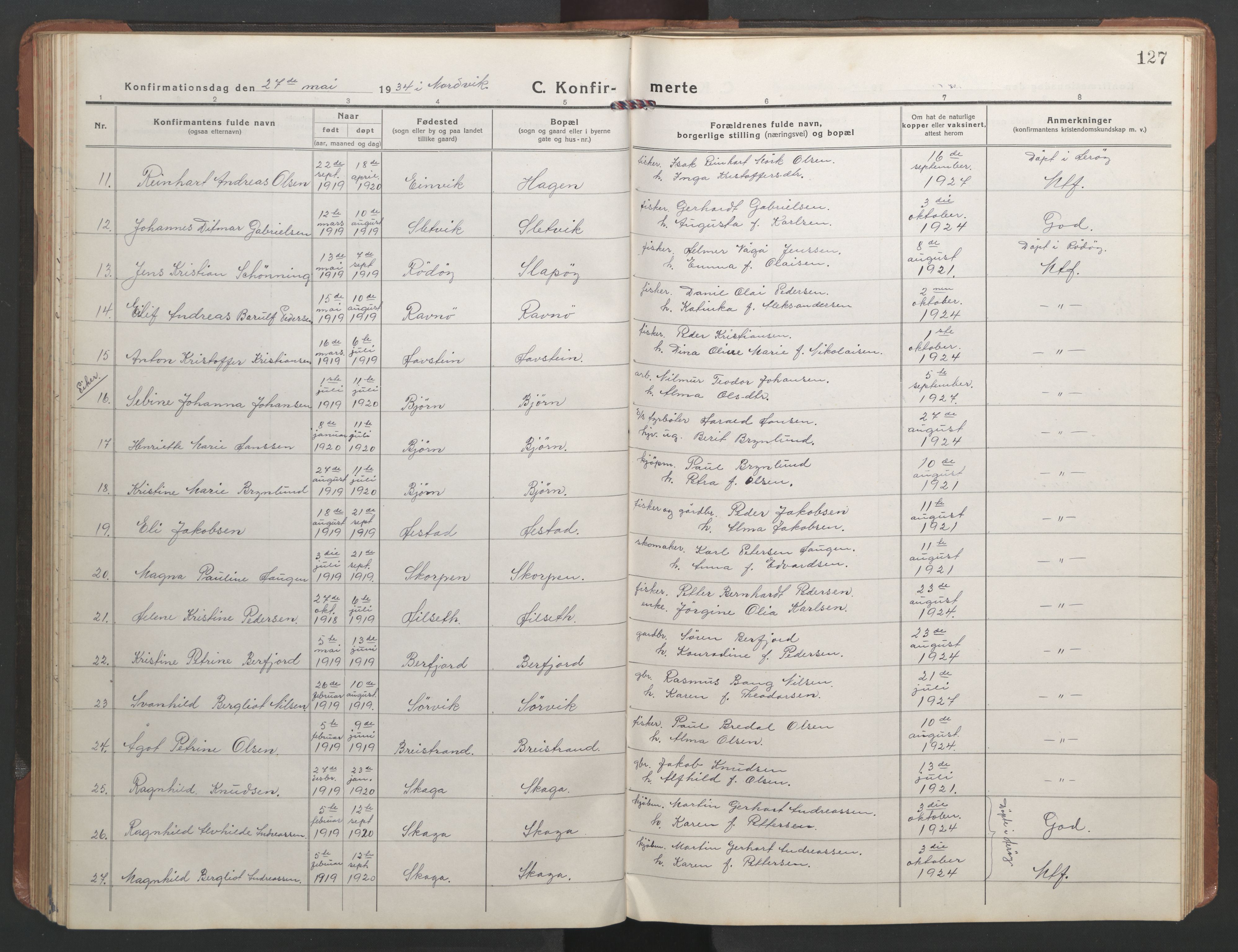 Ministerialprotokoller, klokkerbøker og fødselsregistre - Nordland, AV/SAT-A-1459/836/L0539: Klokkerbok nr. 836C03, 1917-1949, s. 127