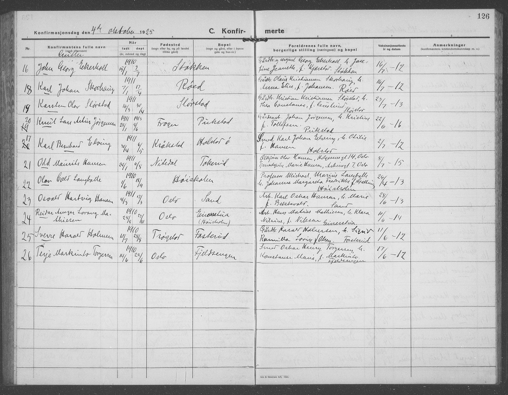 Ås prestekontor Kirkebøker, AV/SAO-A-10894/G/Ga/L0006: Klokkerbok nr. I 6, 1925-1940, s. 126