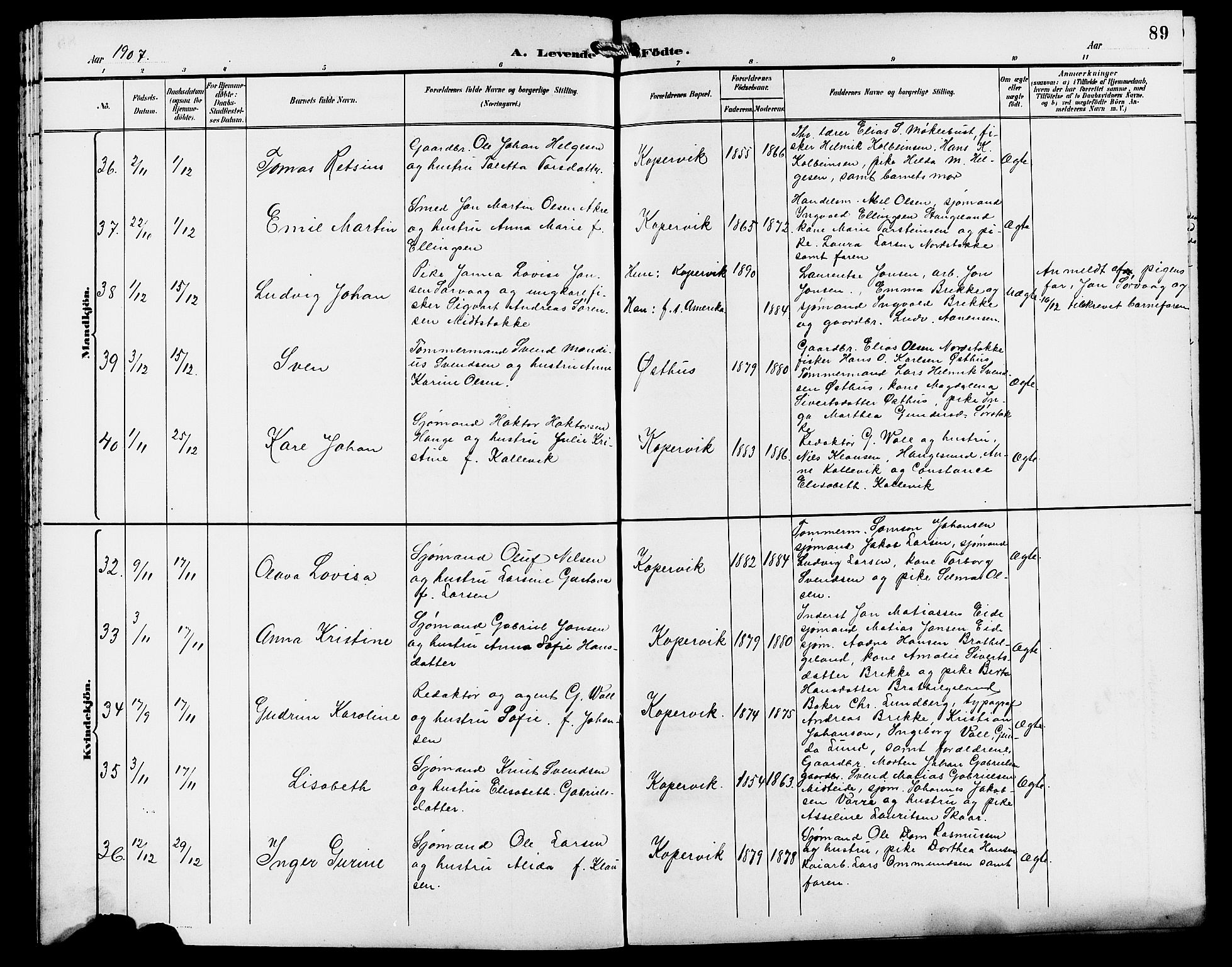 Kopervik sokneprestkontor, AV/SAST-A-101850/H/Ha/Hab/L0003: Klokkerbok nr. B 3, 1891-1909, s. 89