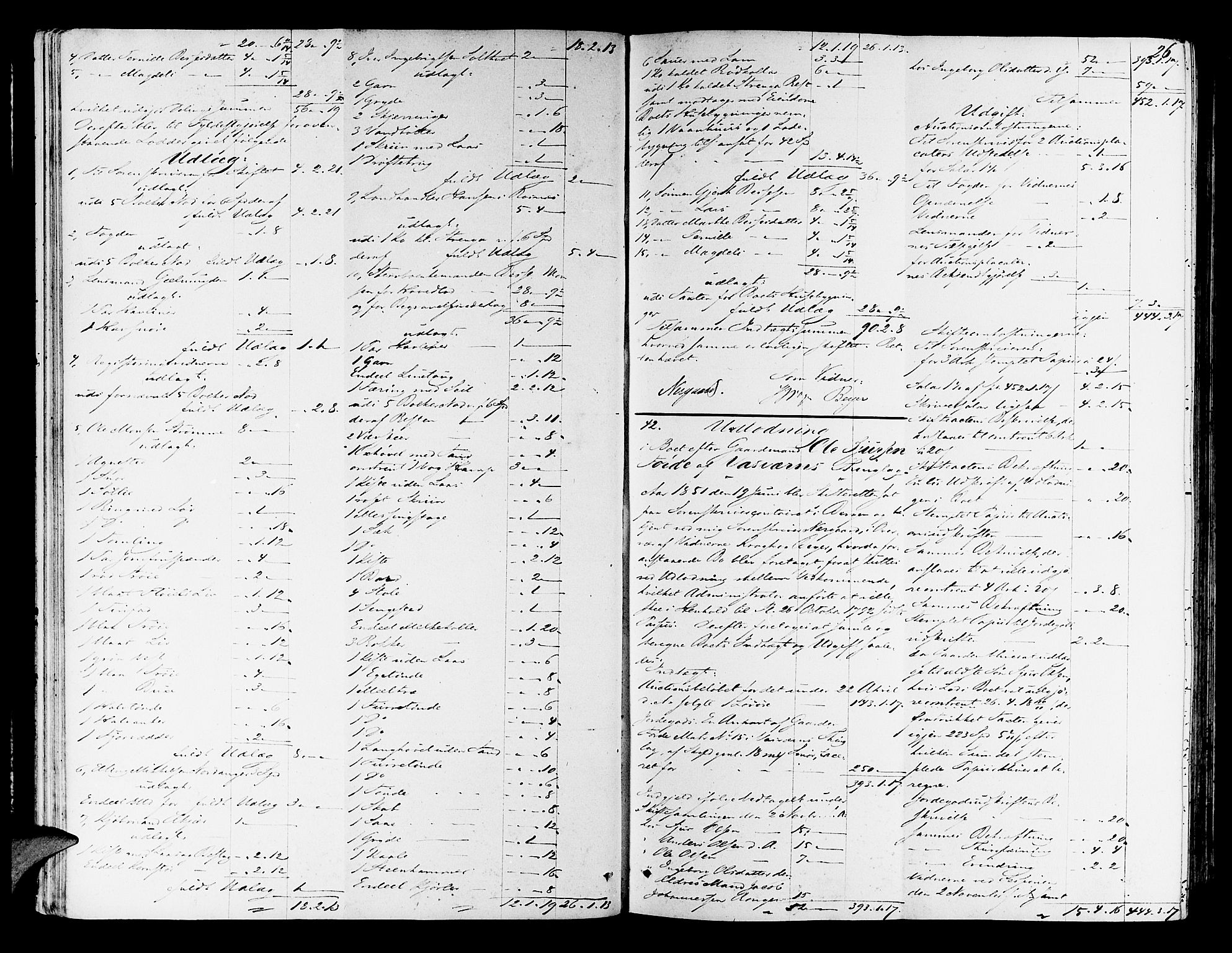 Nordhordland sorenskrivar, SAB/A-2901/1/H/Hd/Hda/L0005: Skifteutlodningsprotokollar, 1851-1857, s. 25b-26a