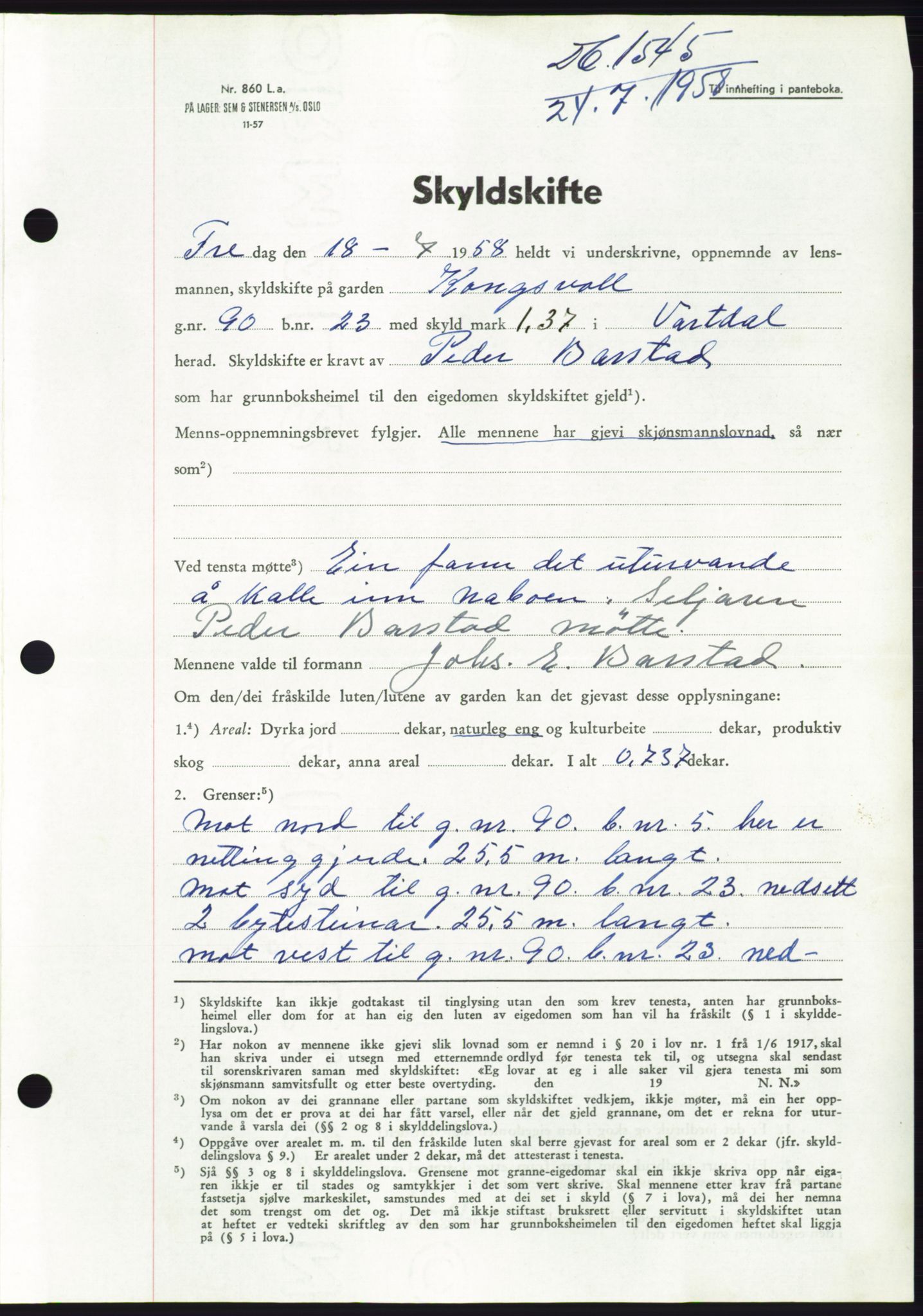 Søre Sunnmøre sorenskriveri, AV/SAT-A-4122/1/2/2C/L0110: Pantebok nr. 36A, 1958-1958, Dagboknr: 1545/1958