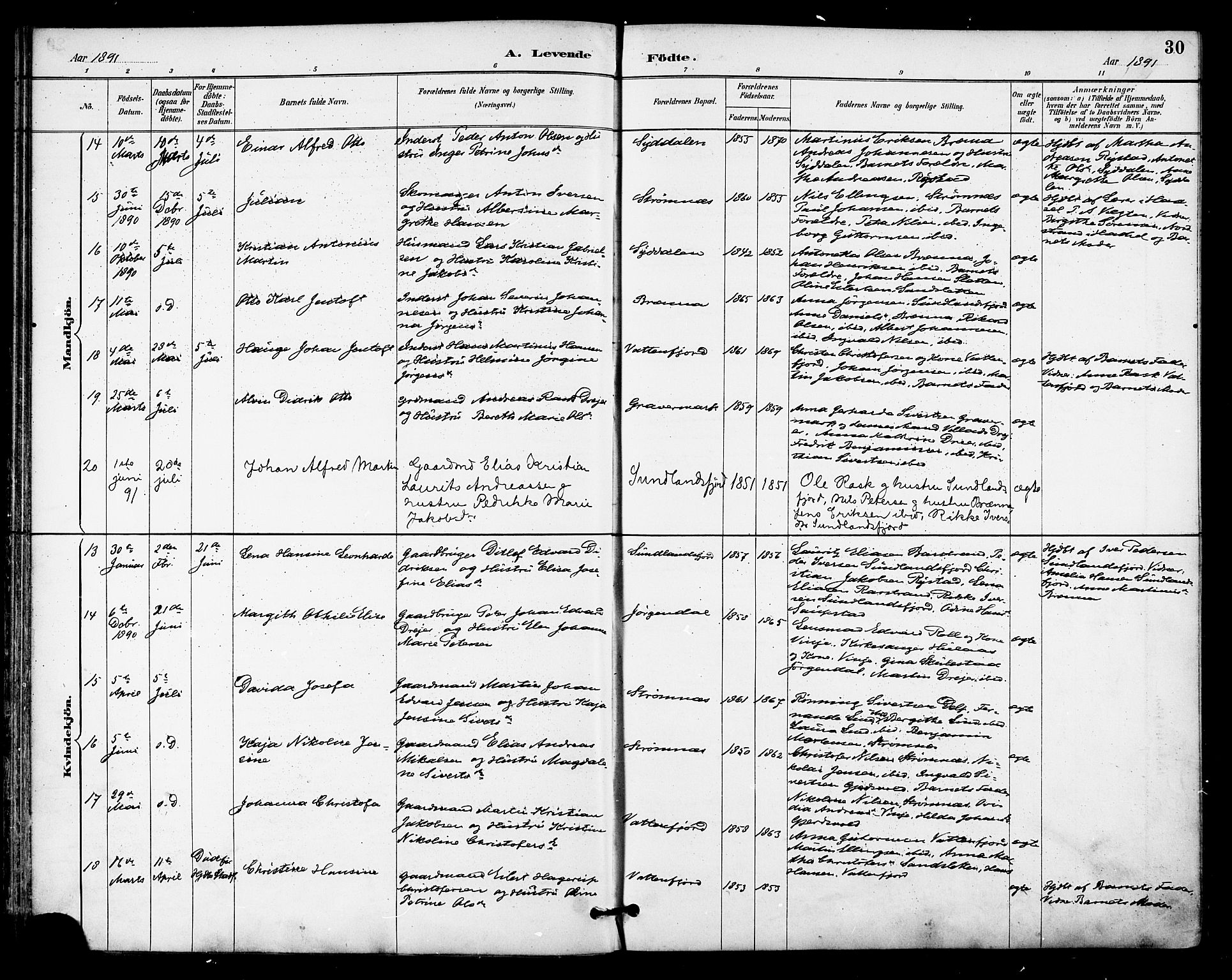 Ministerialprotokoller, klokkerbøker og fødselsregistre - Nordland, AV/SAT-A-1459/876/L1097: Ministerialbok nr. 876A03, 1886-1896, s. 30