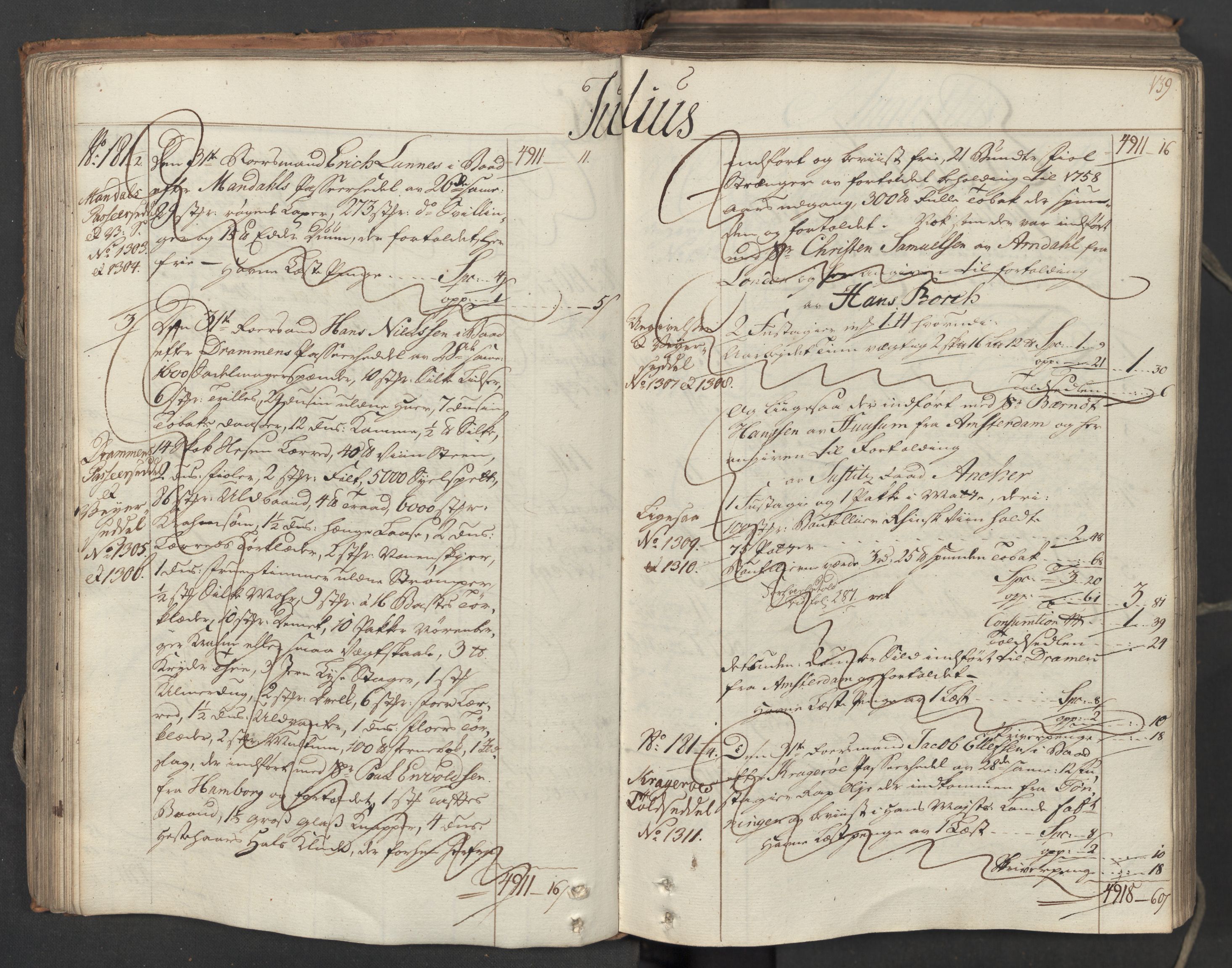 Generaltollkammeret, tollregnskaper, AV/RA-EA-5490/R06/L0062/0001: Tollregnskaper Kristiania / Inngående hovedtollbok, 1762, s. 138b-139a