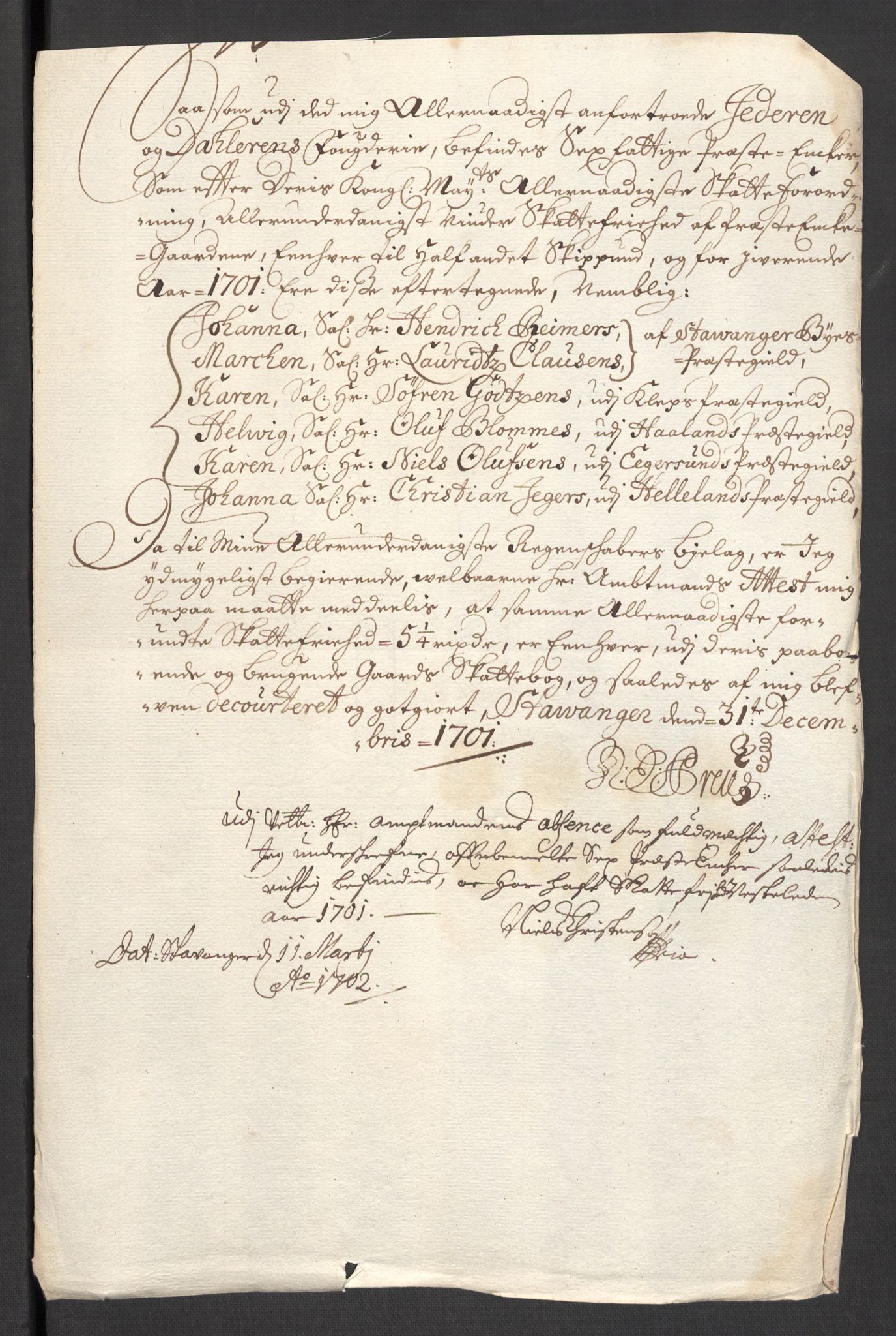 Rentekammeret inntil 1814, Reviderte regnskaper, Fogderegnskap, RA/EA-4092/R46/L2731: Fogderegnskap Jæren og Dalane, 1700-1702, s. 212