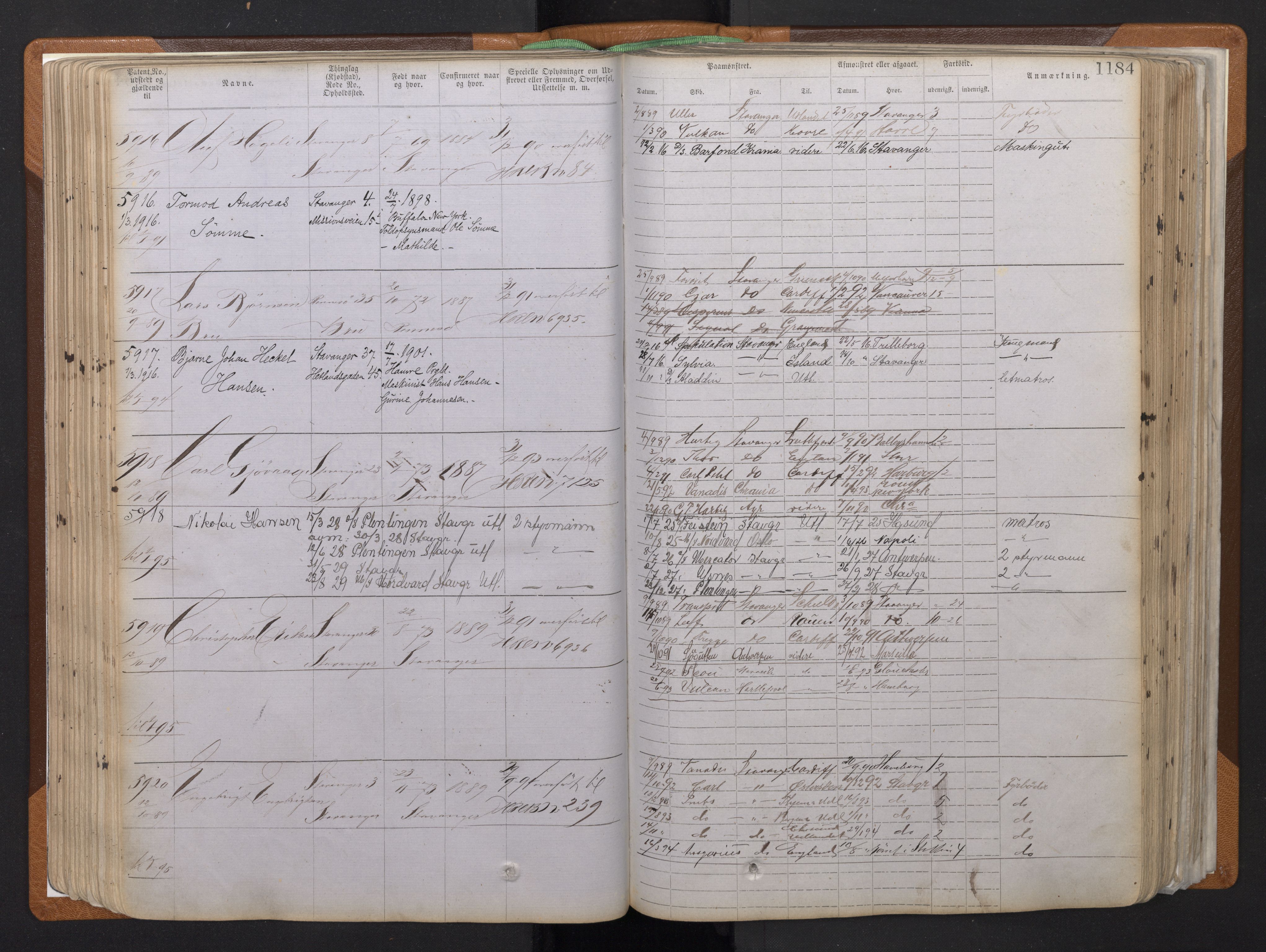 Stavanger sjømannskontor, AV/SAST-A-102006/F/Ff/L0011: Annotasjonsrulle, patentnr. 5225-7180 (dublett), 1887-1900, s. 154