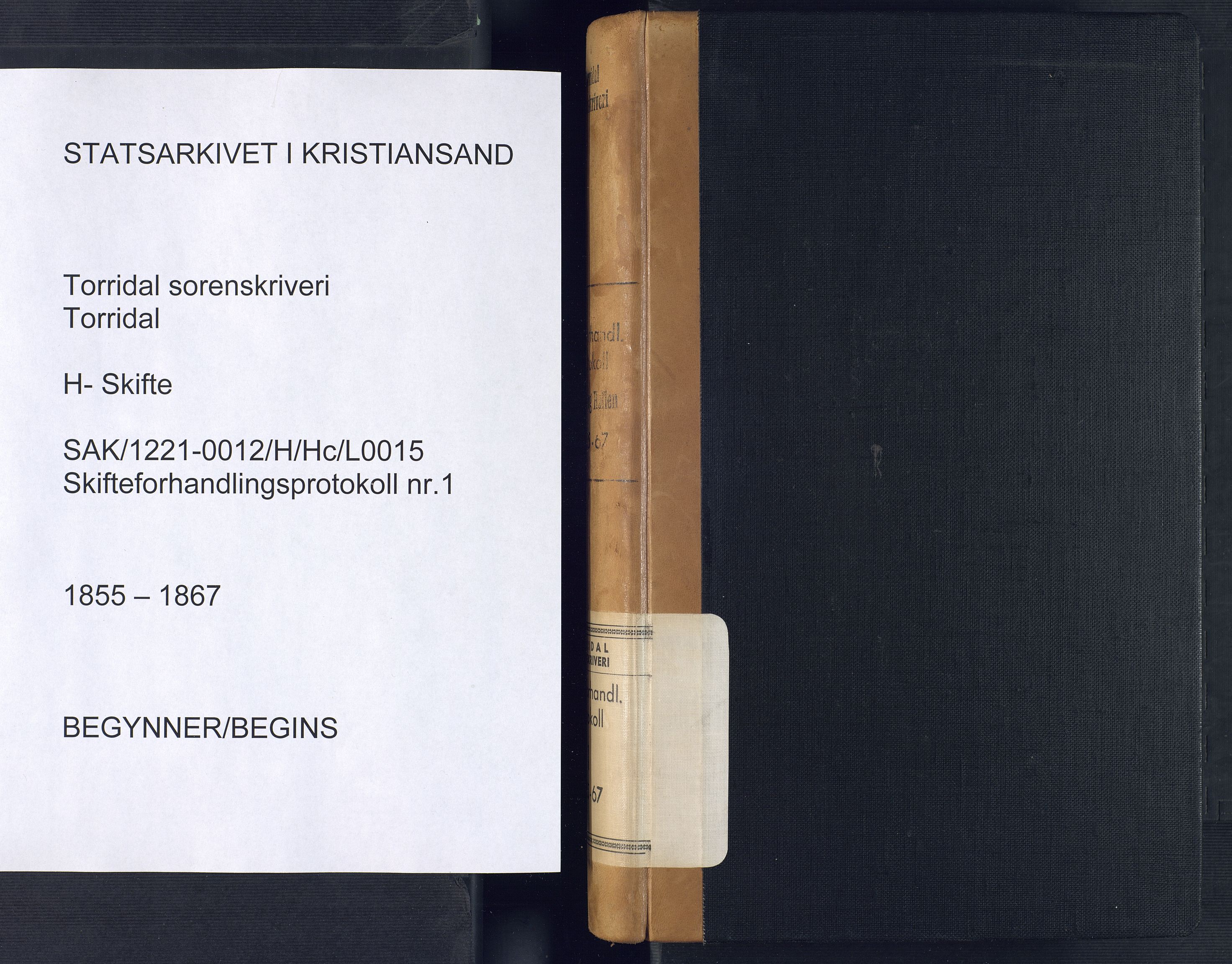 Torridal sorenskriveri, AV/SAK-1221-0012/H/Hc/L0015: Skifteforhandlingsprotokoll med navneregister nr. 1, 1855-1867