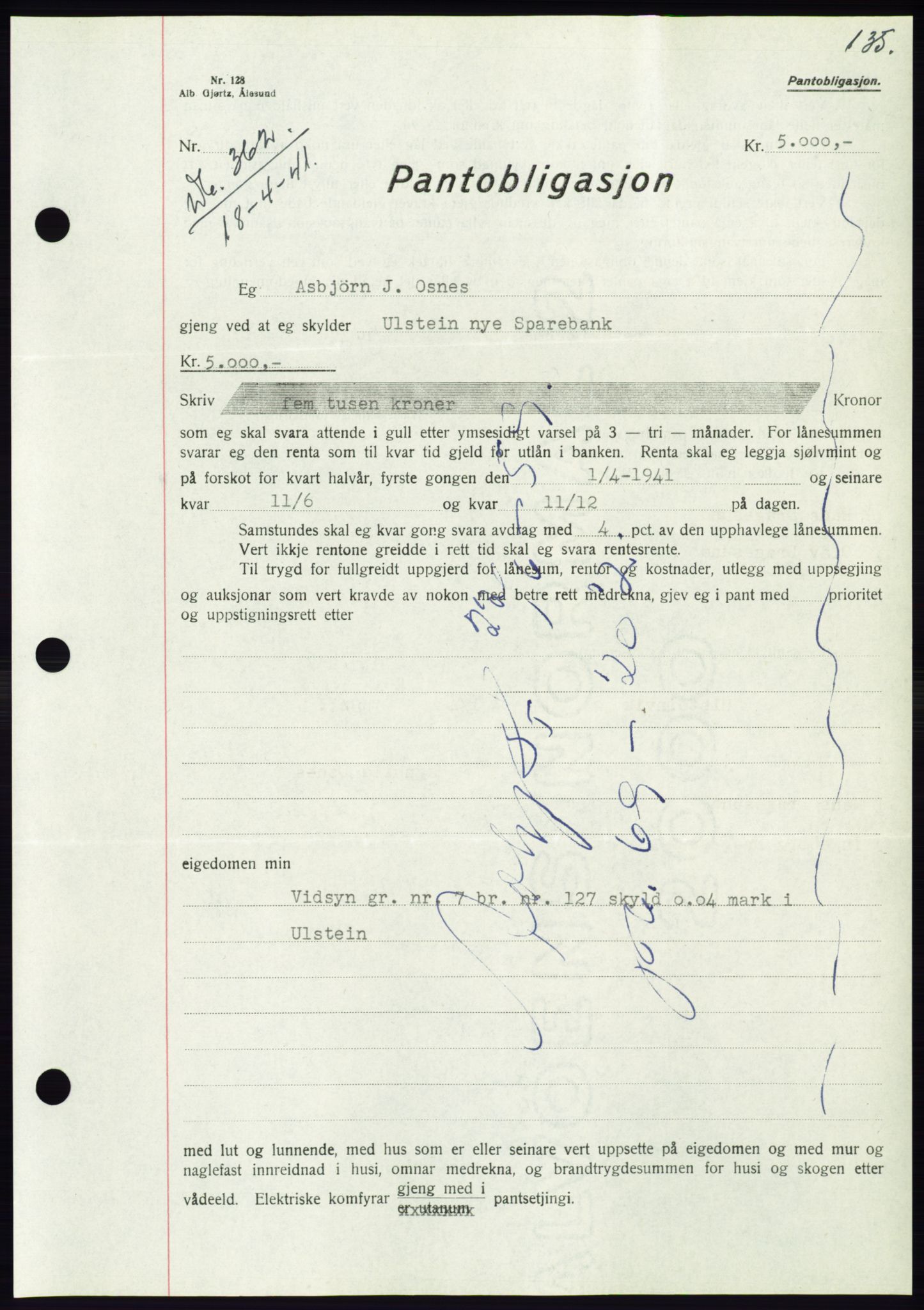 Søre Sunnmøre sorenskriveri, AV/SAT-A-4122/1/2/2C/L0071: Pantebok nr. 65, 1941-1941, Dagboknr: 362/1941