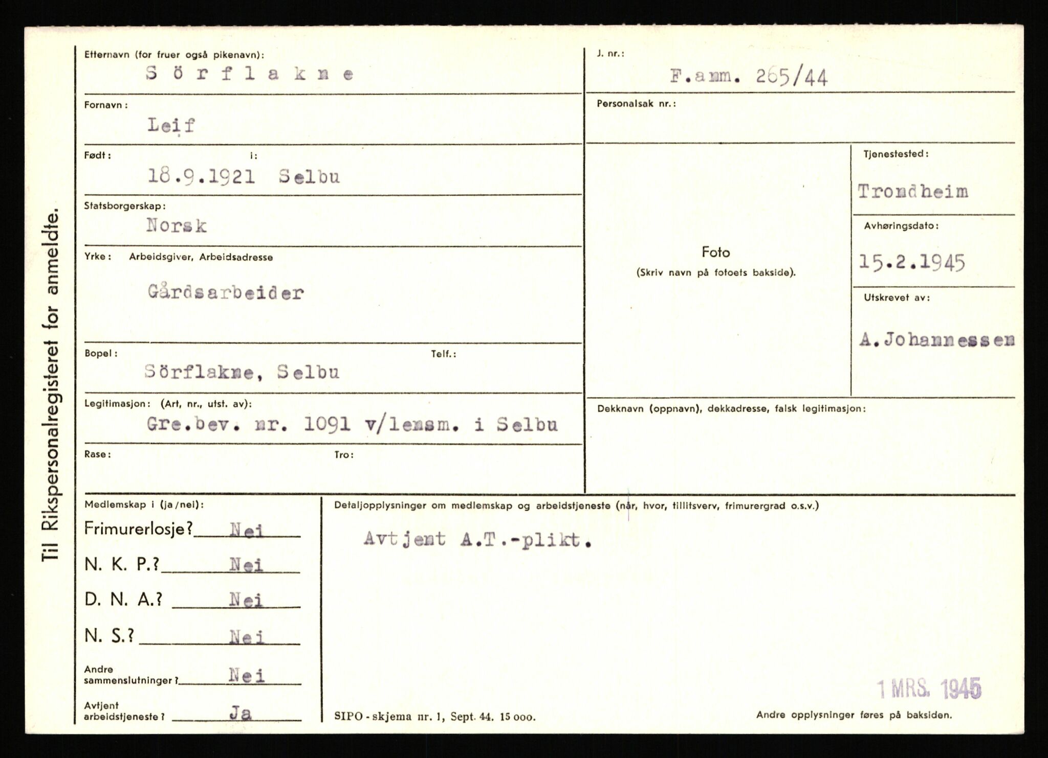 Statspolitiet - Hovedkontoret / Osloavdelingen, AV/RA-S-1329/C/Ca/L0015: Svea - Tøsse, 1943-1945, s. 1625