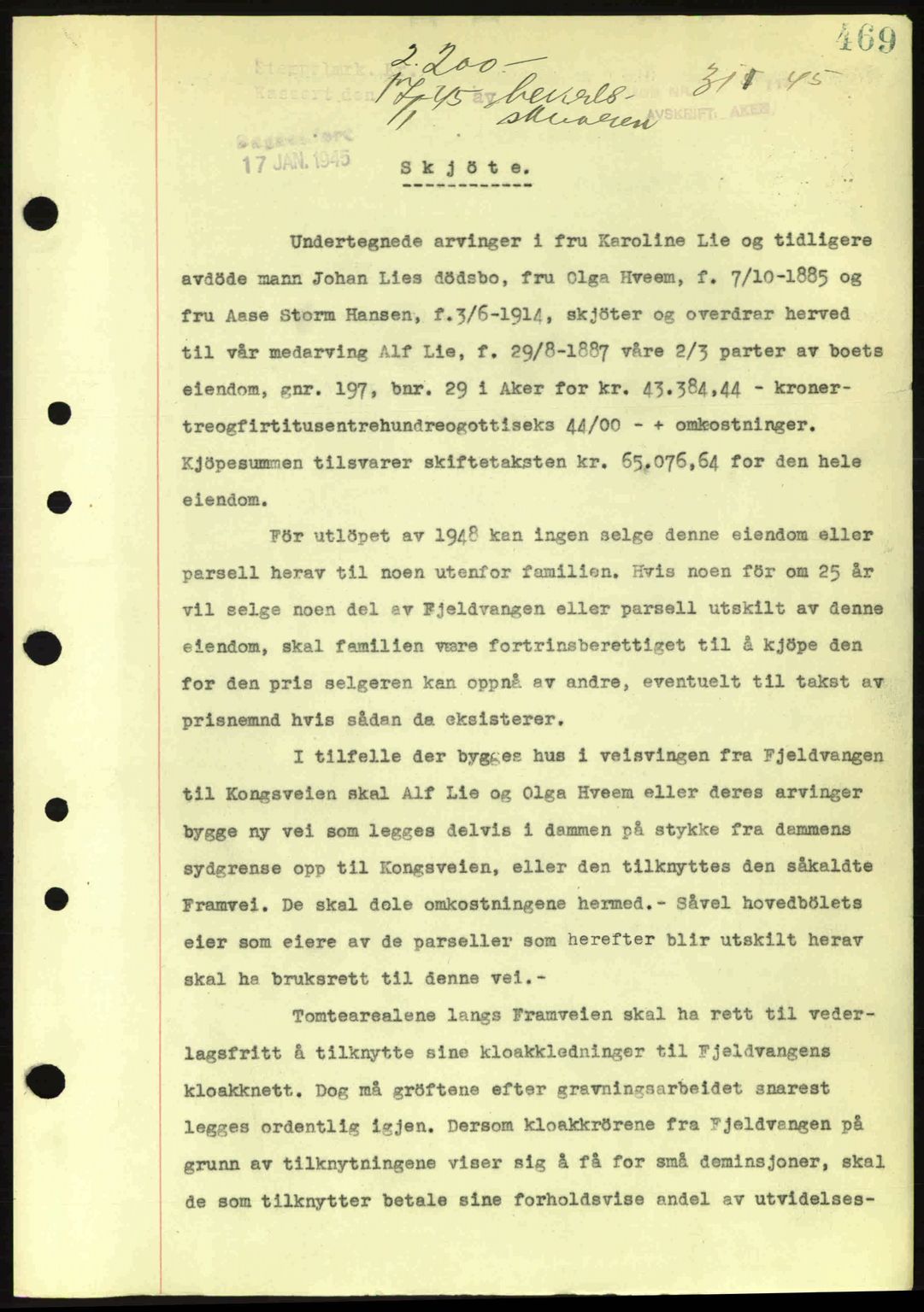 Aker herredsskriveri, SAO/A-10896/G/Gb/Gba/Gbab/L0063: Pantebok nr. A184-185, 1944-1945, Dagboknr: 311/1945