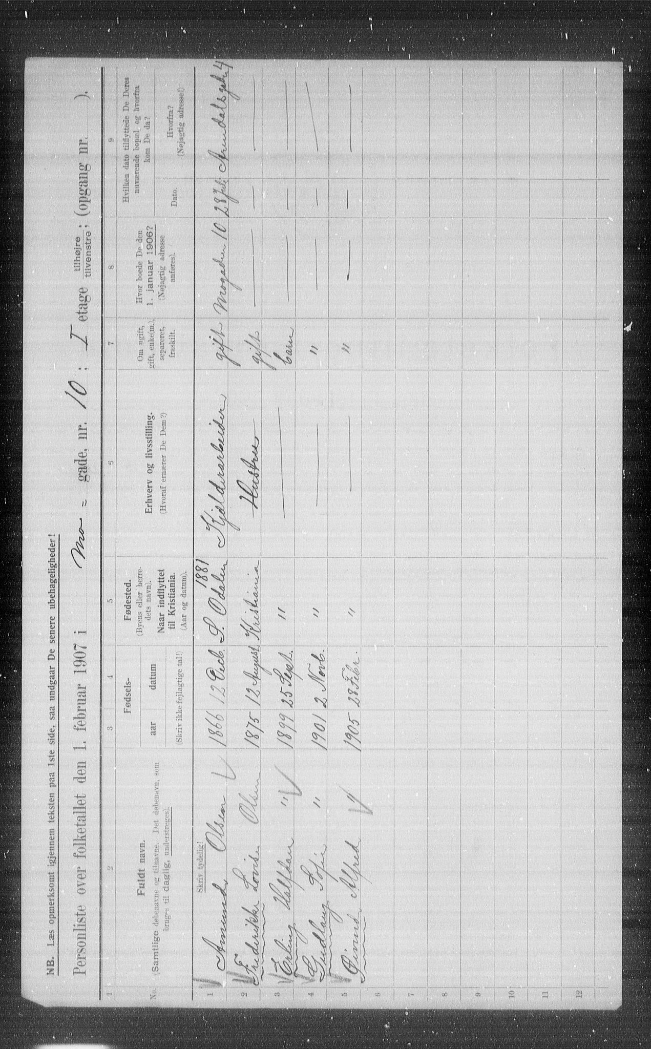 OBA, Kommunal folketelling 1.2.1907 for Kristiania kjøpstad, 1907, s. 33400