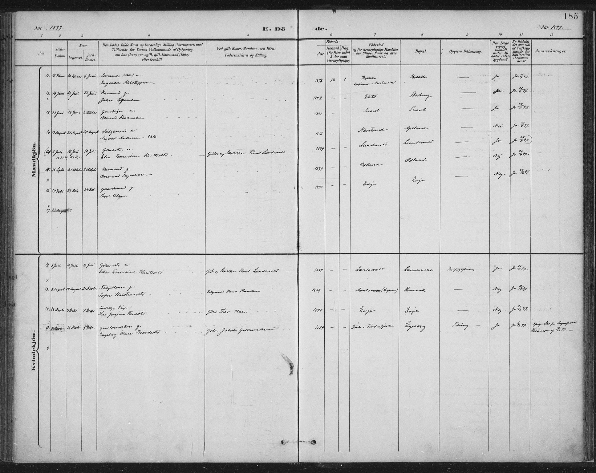 Tysvær sokneprestkontor, AV/SAST-A -101864/H/Ha/Haa/L0008: Ministerialbok nr. A 8, 1897-1918, s. 185