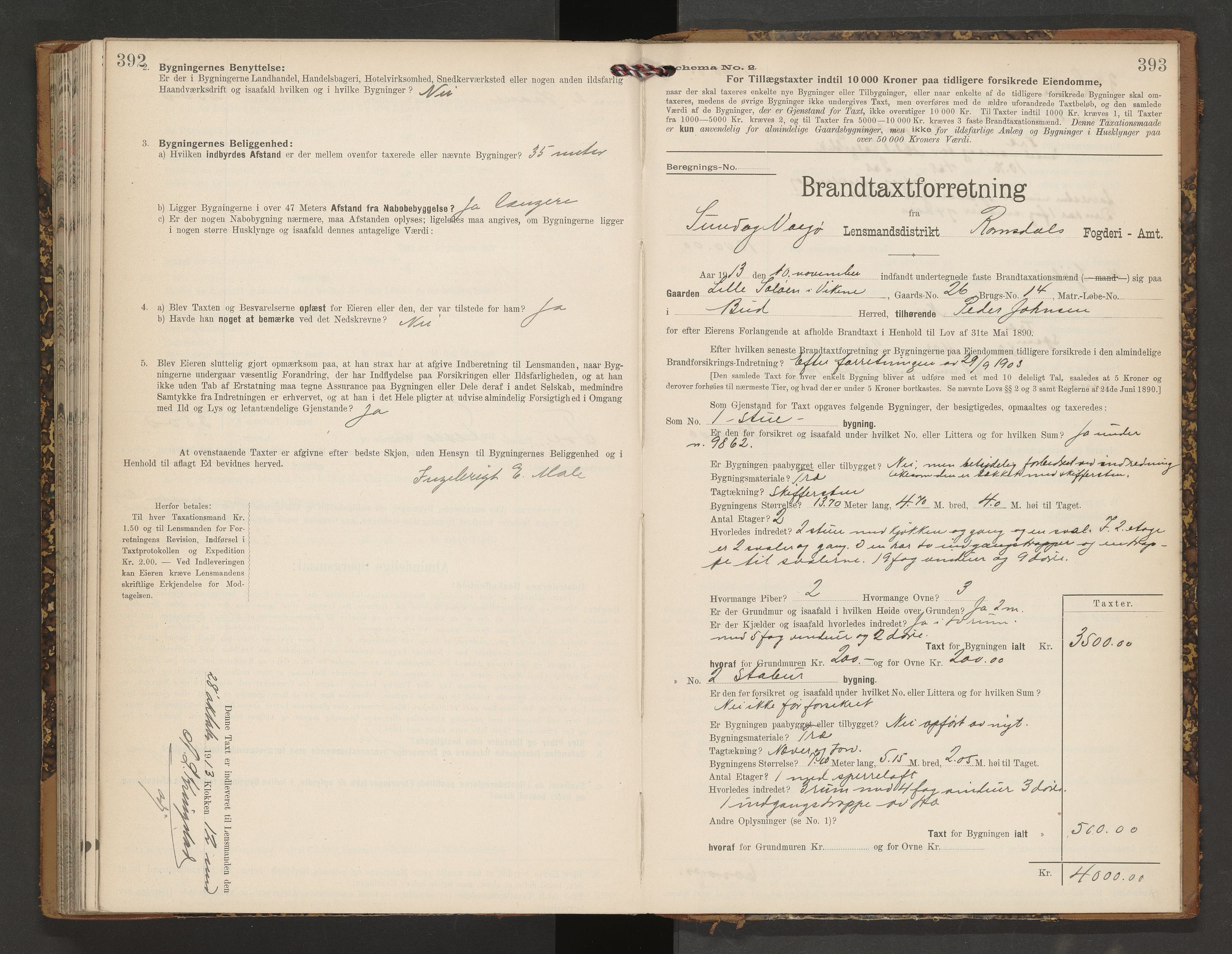 Norges Brannkasse Vågøy og Sund, AV/SAT-A-5504/Fb/L0002: Branntakstprotokoll, 1904-1913, s. 392-393