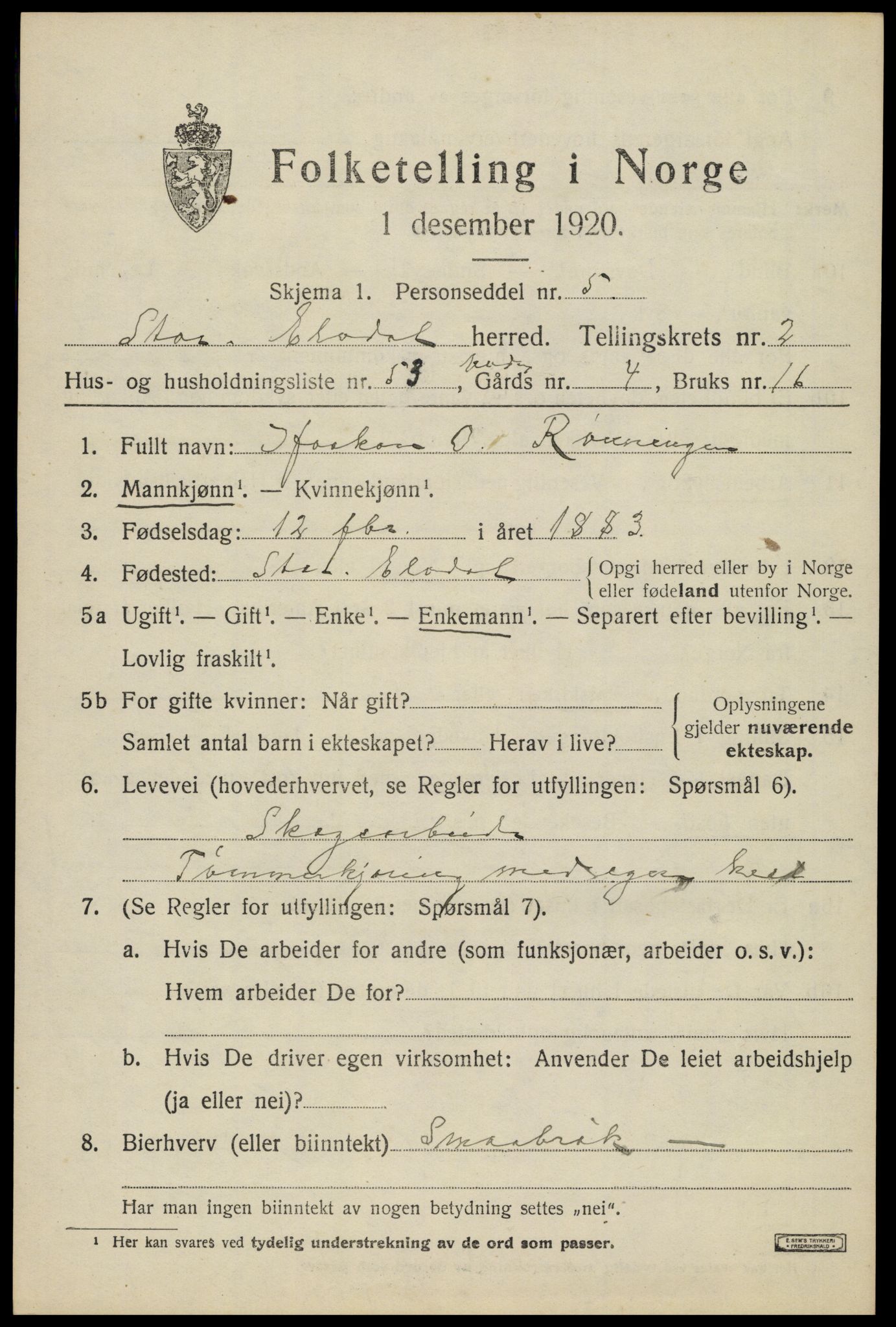 SAH, Folketelling 1920 for 0430 Stor-Elvdal herred, 1920, s. 2694