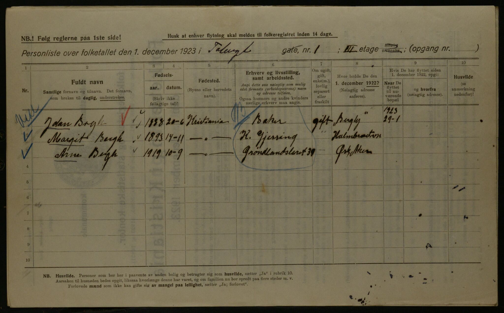 OBA, Kommunal folketelling 1.12.1923 for Kristiania, 1923, s. 127111