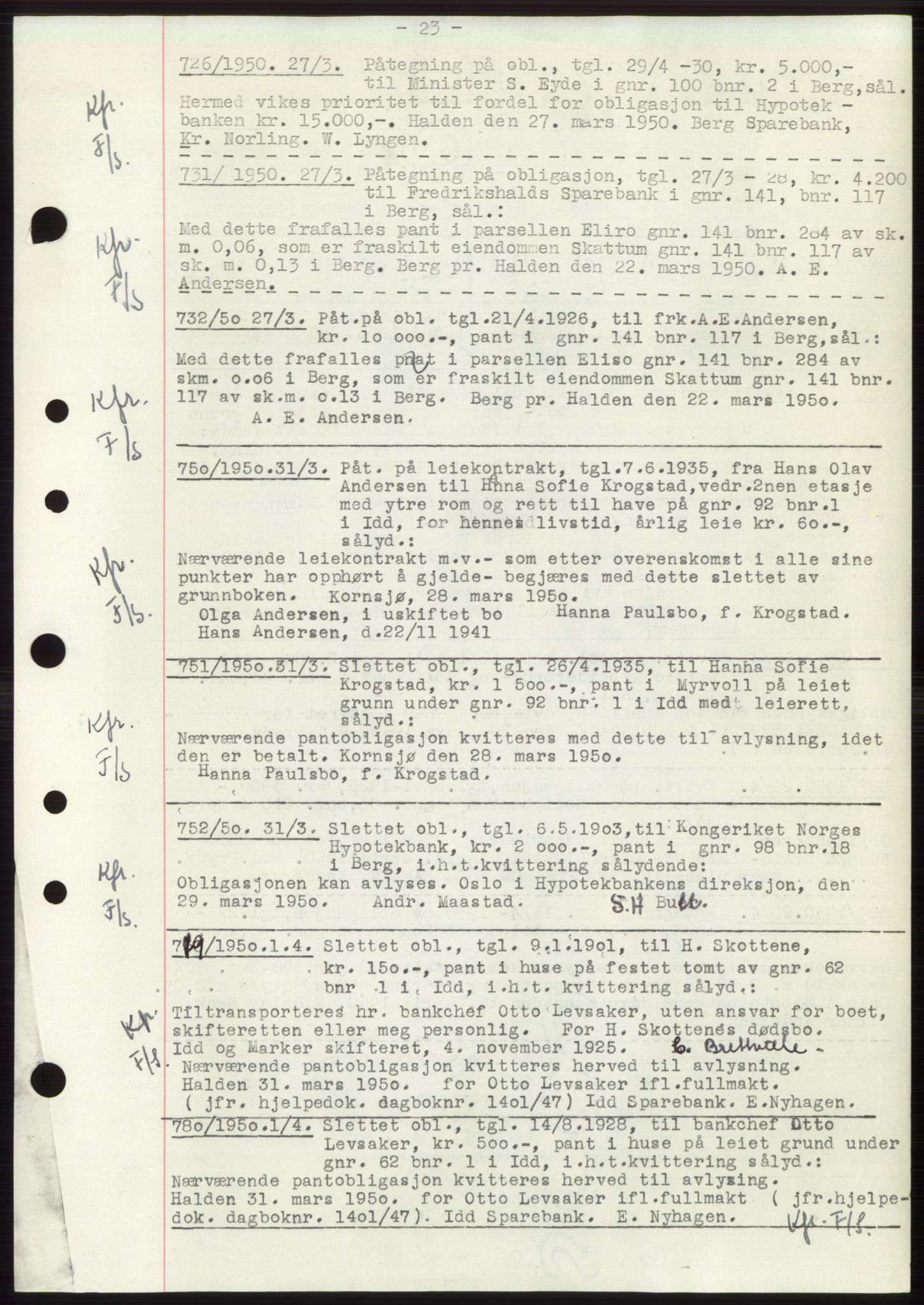 Idd og Marker sorenskriveri, AV/SAO-A-10283/G/Gb/Gbc/L0004: Pantebok nr. B10-15, 1946-1950, Dagboknr: 726/1950