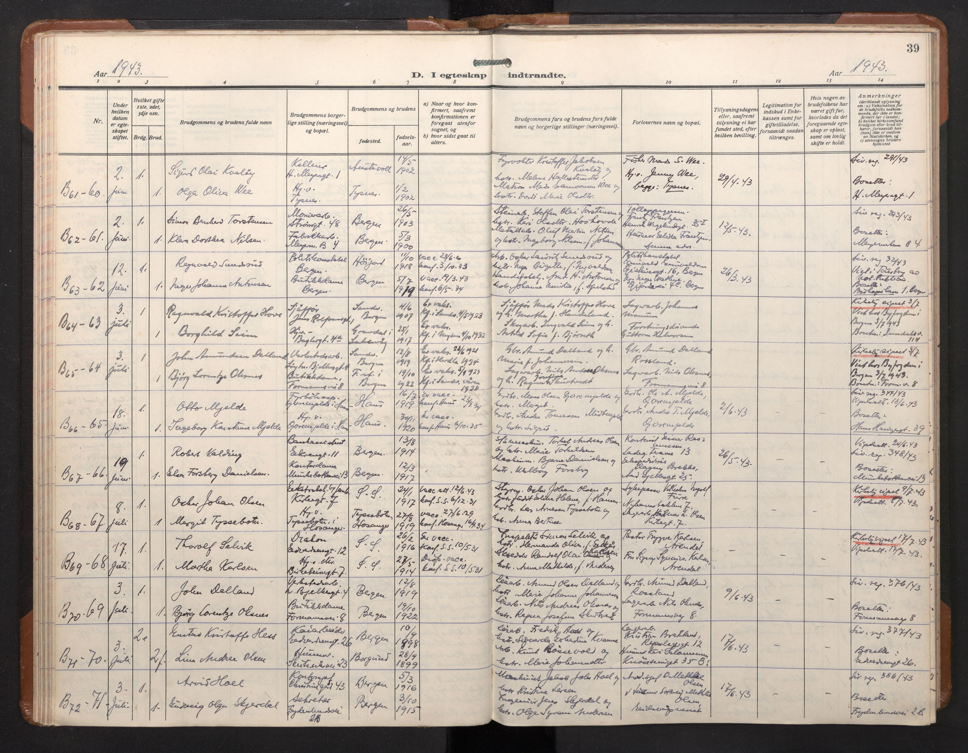 Sandviken Sokneprestembete, AV/SAB-A-77601/H/Ha/L0017: Ministerialbok nr. D 4, 1940-1954, s. 39