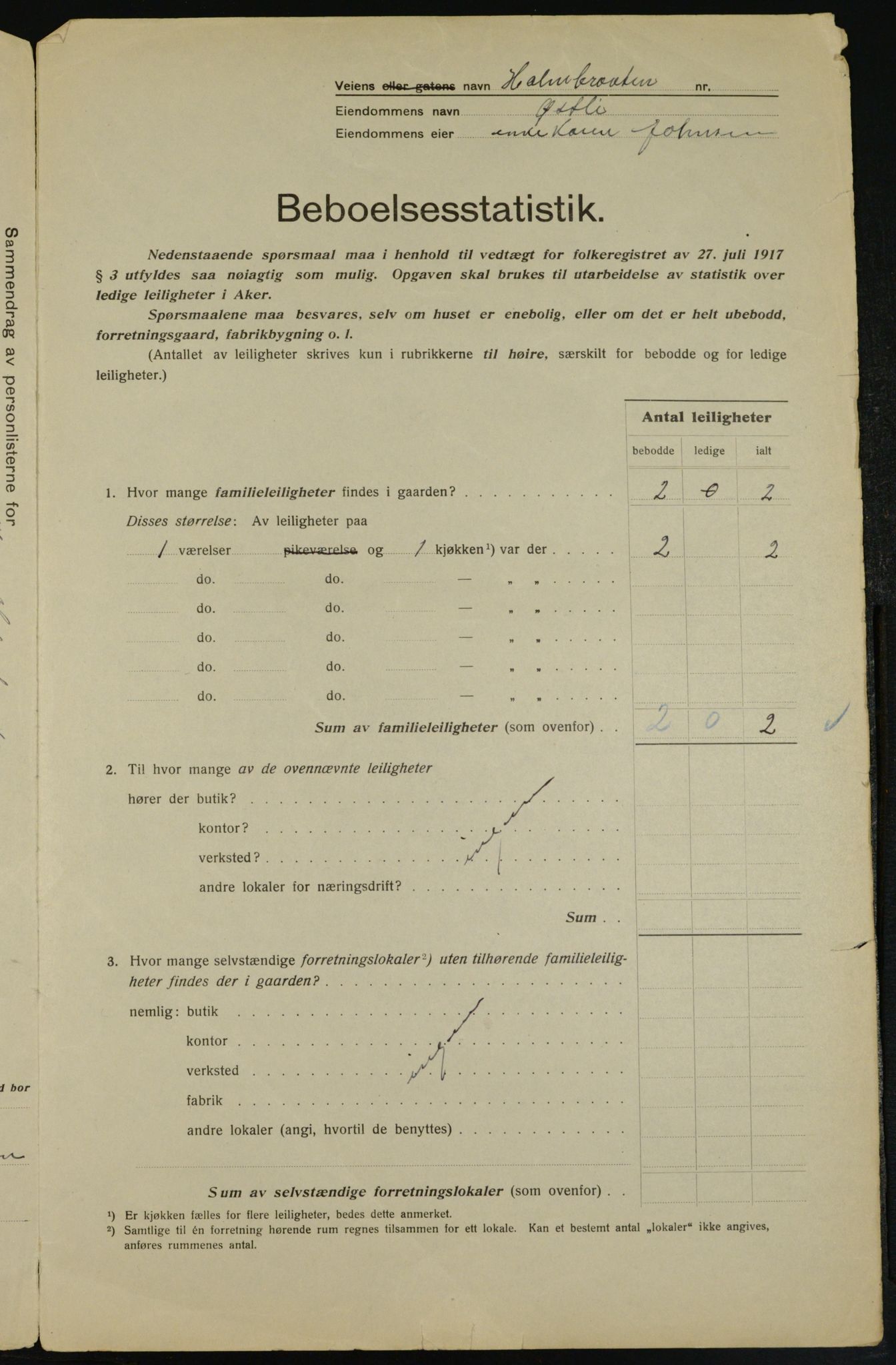 OBA, Kommunal folketelling 1.12.1917 for Aker, 1917, s. 22954