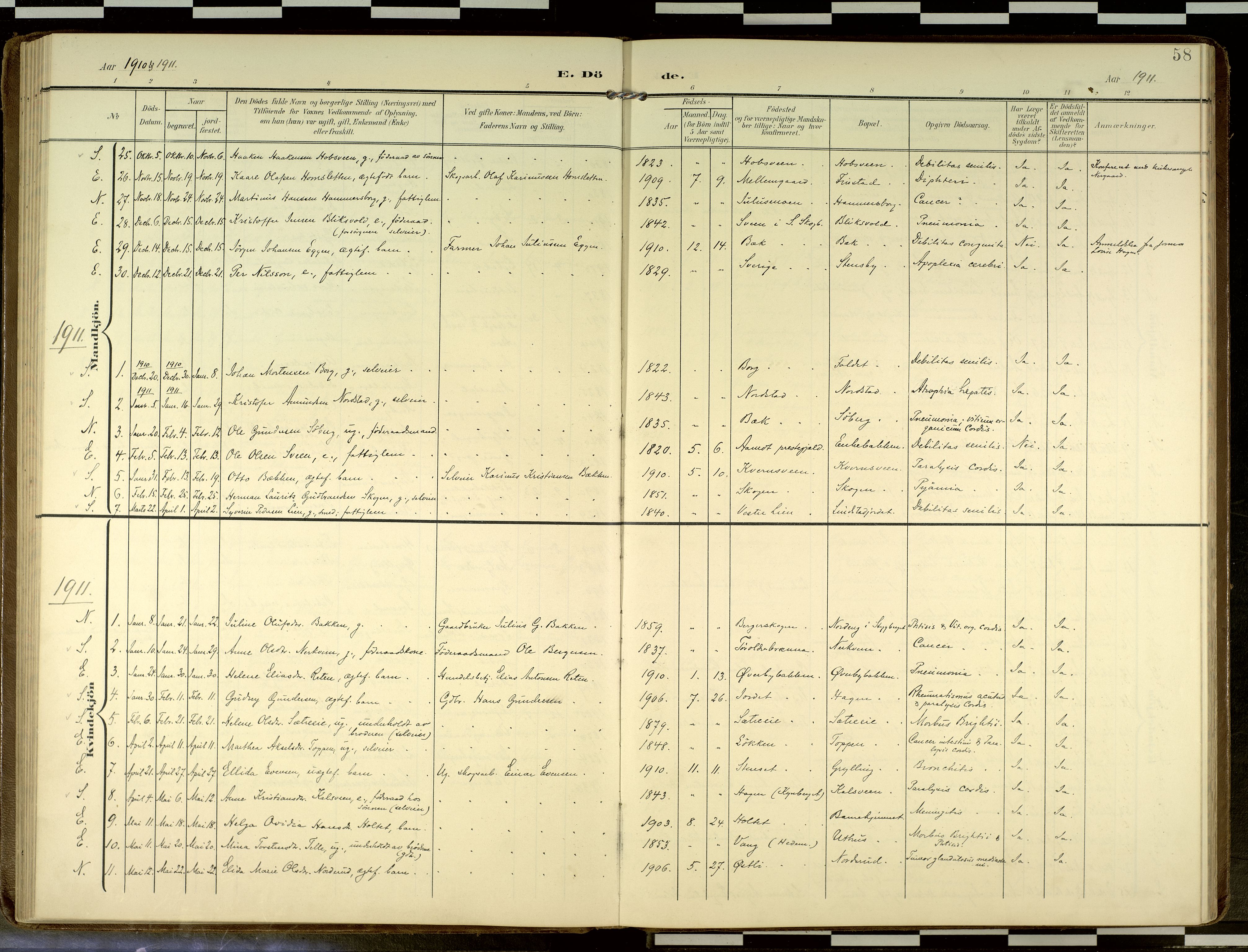 Elverum prestekontor, SAH/PREST-044/H/Ha/Haa/L0019: Ministerialbok nr. 19, 1903-1926, s. 58