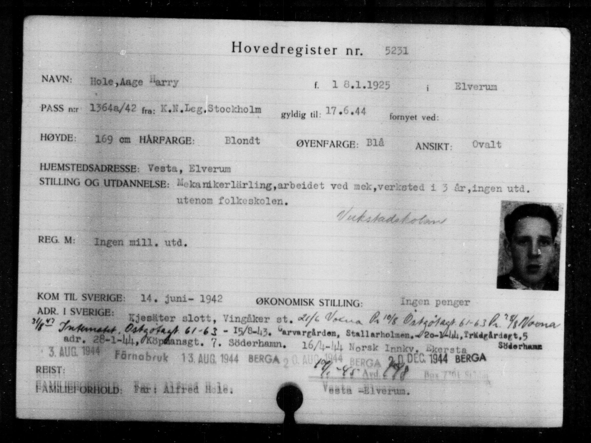 Utenriksstasjonene, Legasjonen i Stockholm, Flyktningkontoret, AV/RA-S-6753/V/Va/L0004: Kjesäterkartoteket, flyktninger med registreringsnr. 3496-6610, 1940-1945, s. 1994