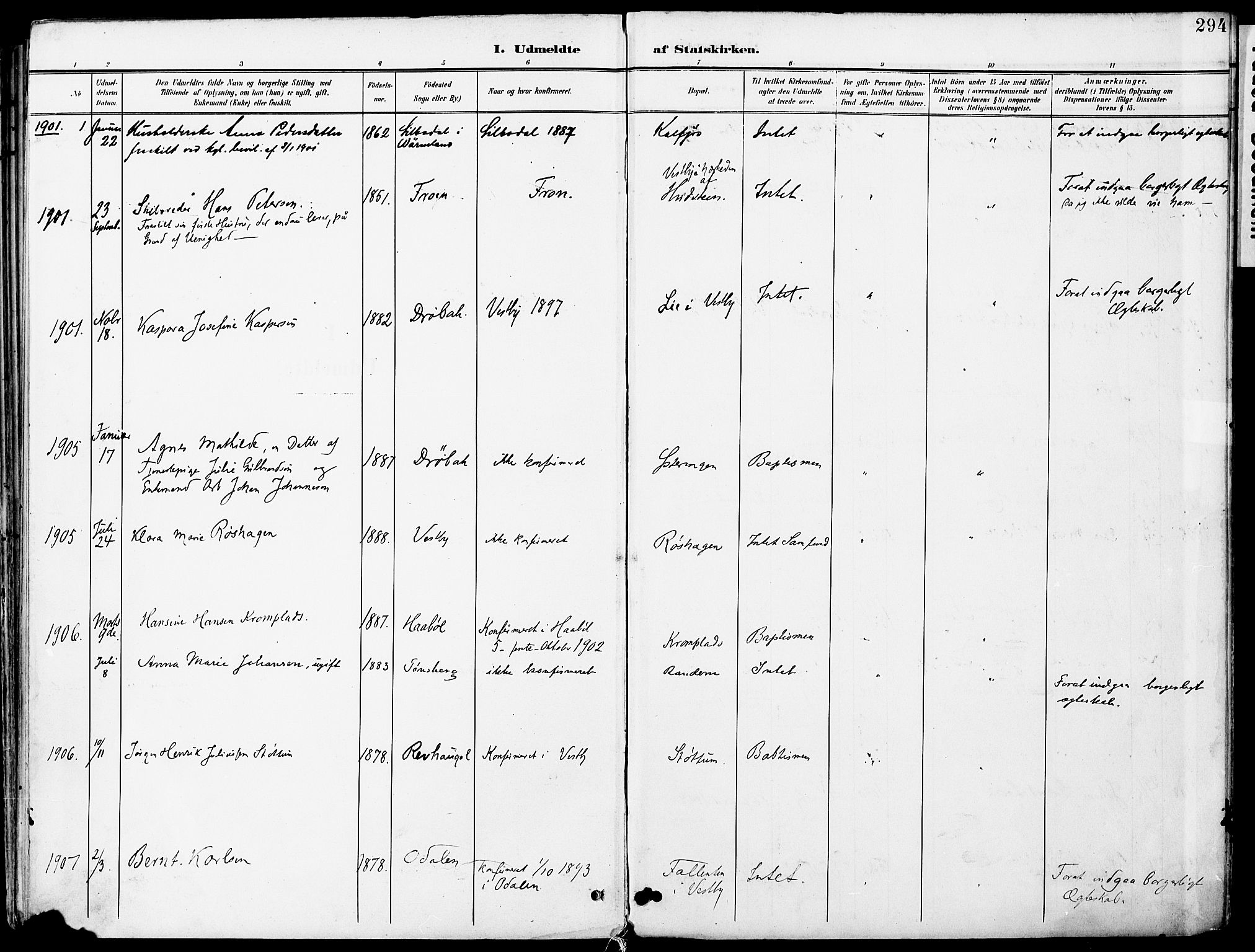 Vestby prestekontor Kirkebøker, AV/SAO-A-10893/F/Fa/L0010: Ministerialbok nr. I 10, 1900-1926, s. 294