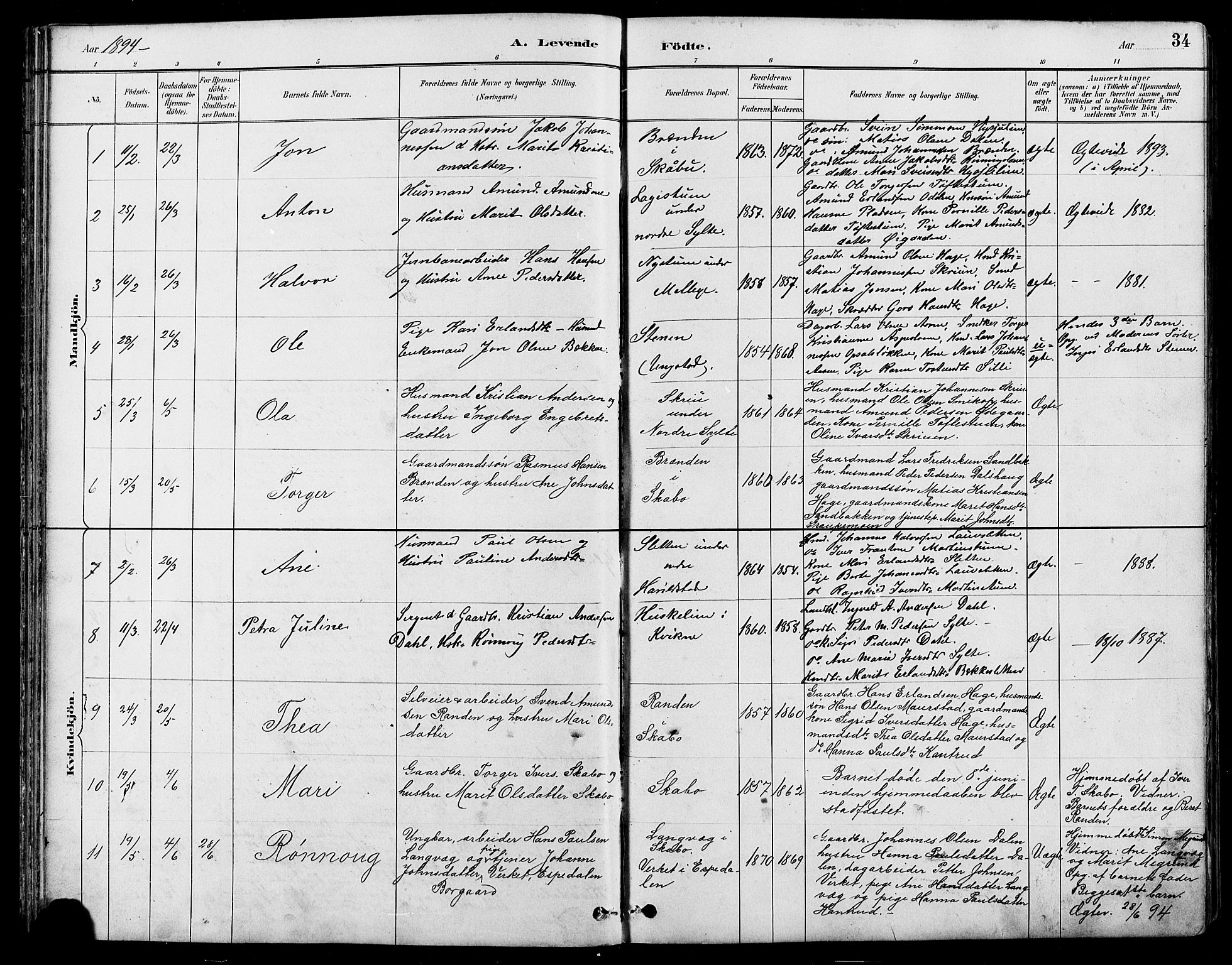 Nord-Fron prestekontor, AV/SAH-PREST-080/H/Ha/Hab/L0005: Klokkerbok nr. 5, 1884-1914, s. 34