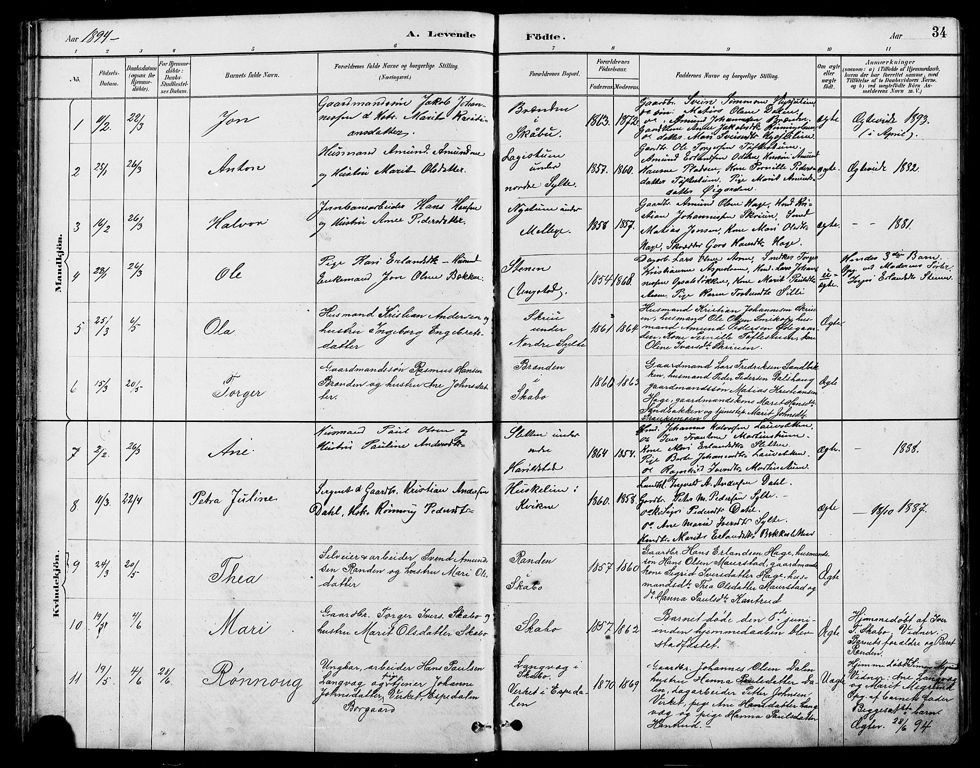 Nord-Fron prestekontor, SAH/PREST-080/H/Ha/Hab/L0005: Klokkerbok nr. 5, 1884-1914, s. 34