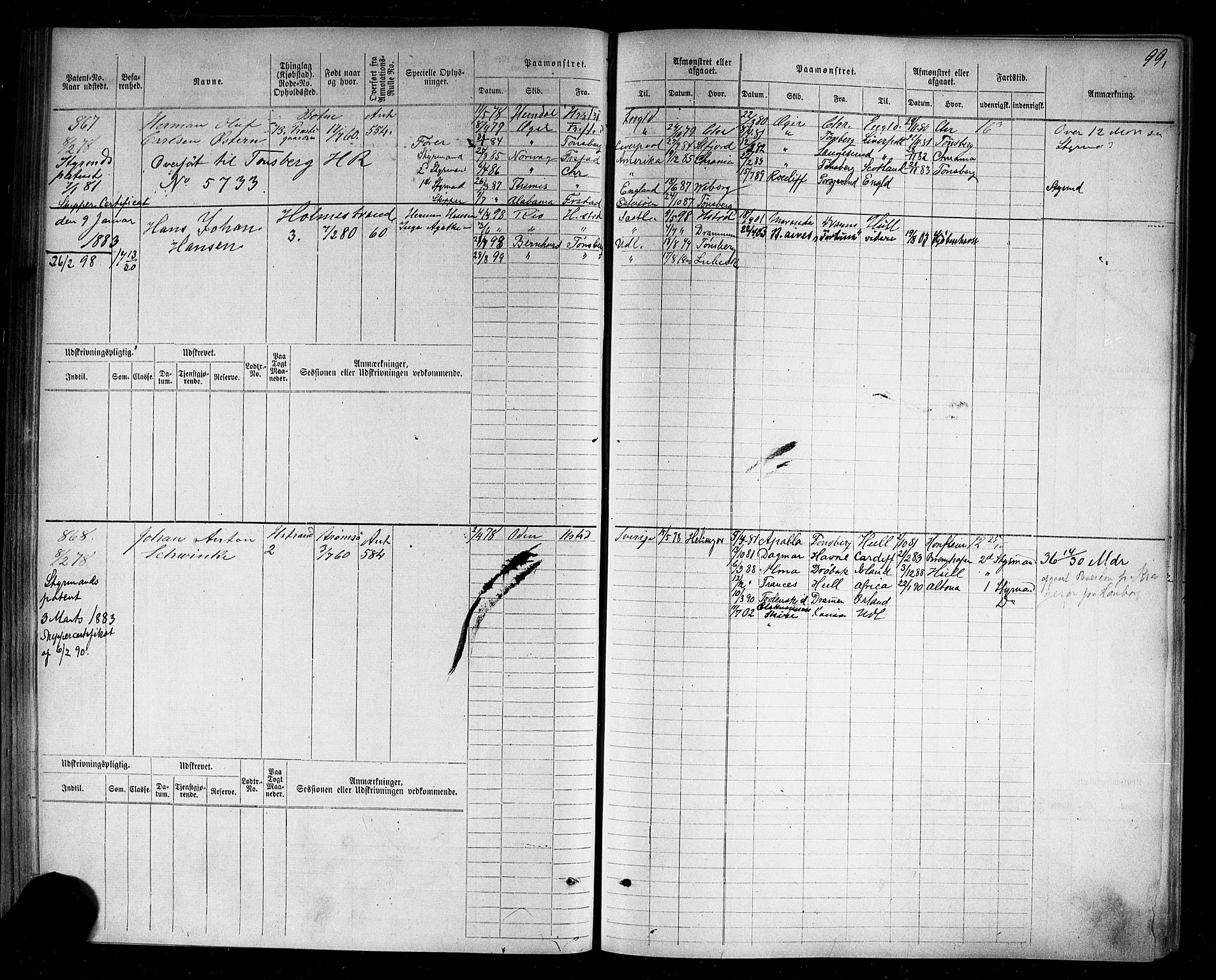 Holmestrand innrulleringskontor, SAKO/A-1151/F/Fc/L0003: Hovedrulle, 1872-1921, s. 104