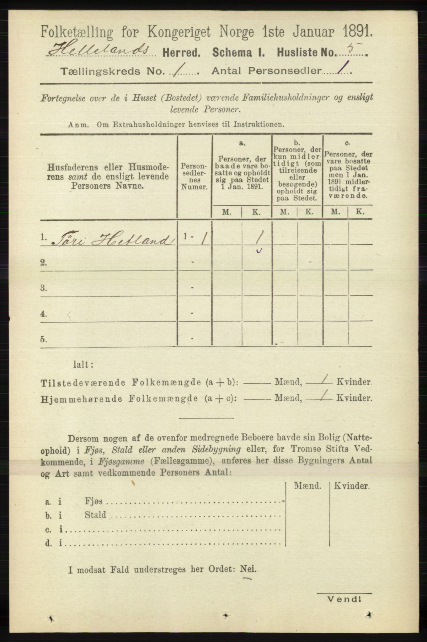 RA, Folketelling 1891 for 1115 Helleland herred, 1891, s. 18