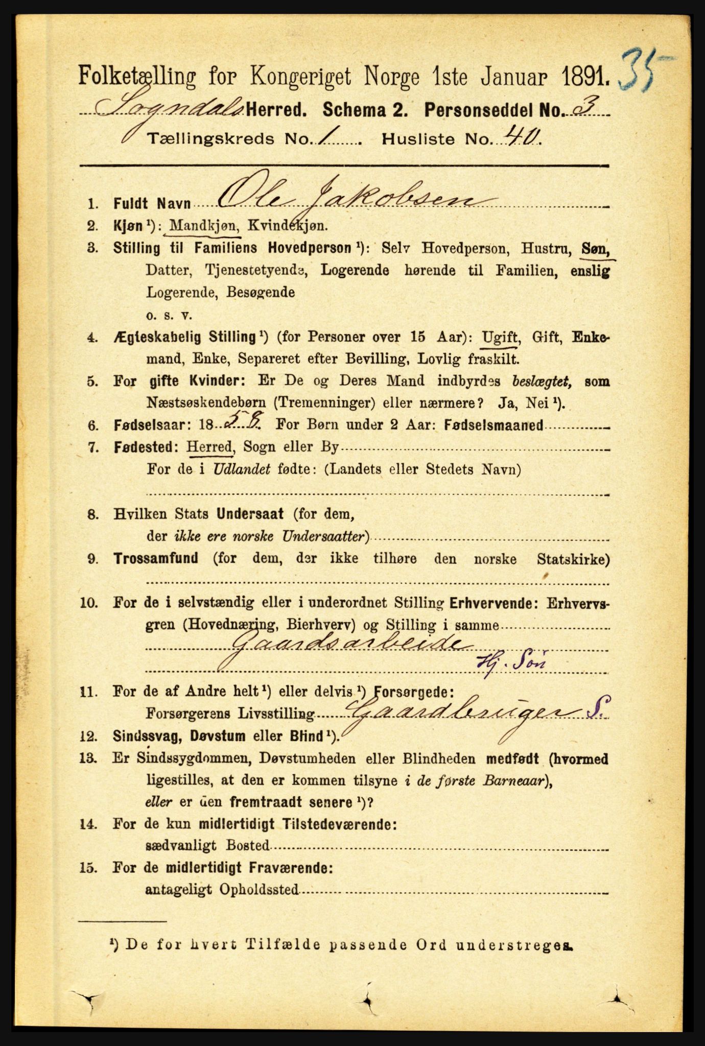 RA, Folketelling 1891 for 1420 Sogndal herred, 1891, s. 308
