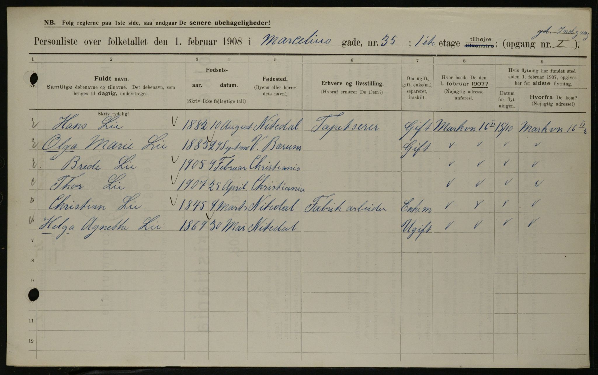 OBA, Kommunal folketelling 1.2.1908 for Kristiania kjøpstad, 1908, s. 58002