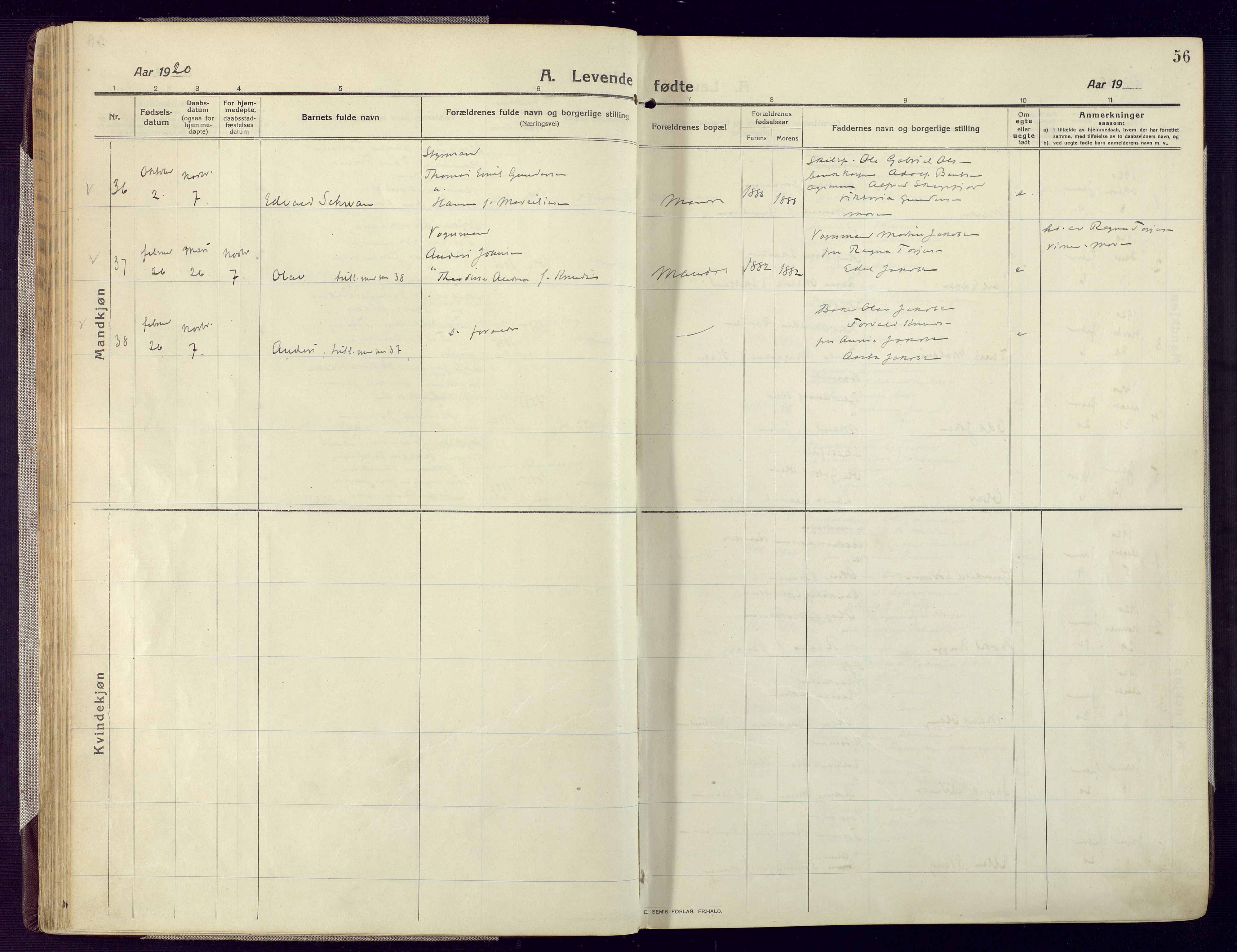Mandal sokneprestkontor, SAK/1111-0030/F/Fa/Fac/L0001: Ministerialbok nr. A 1, 1913-1925, s. 56