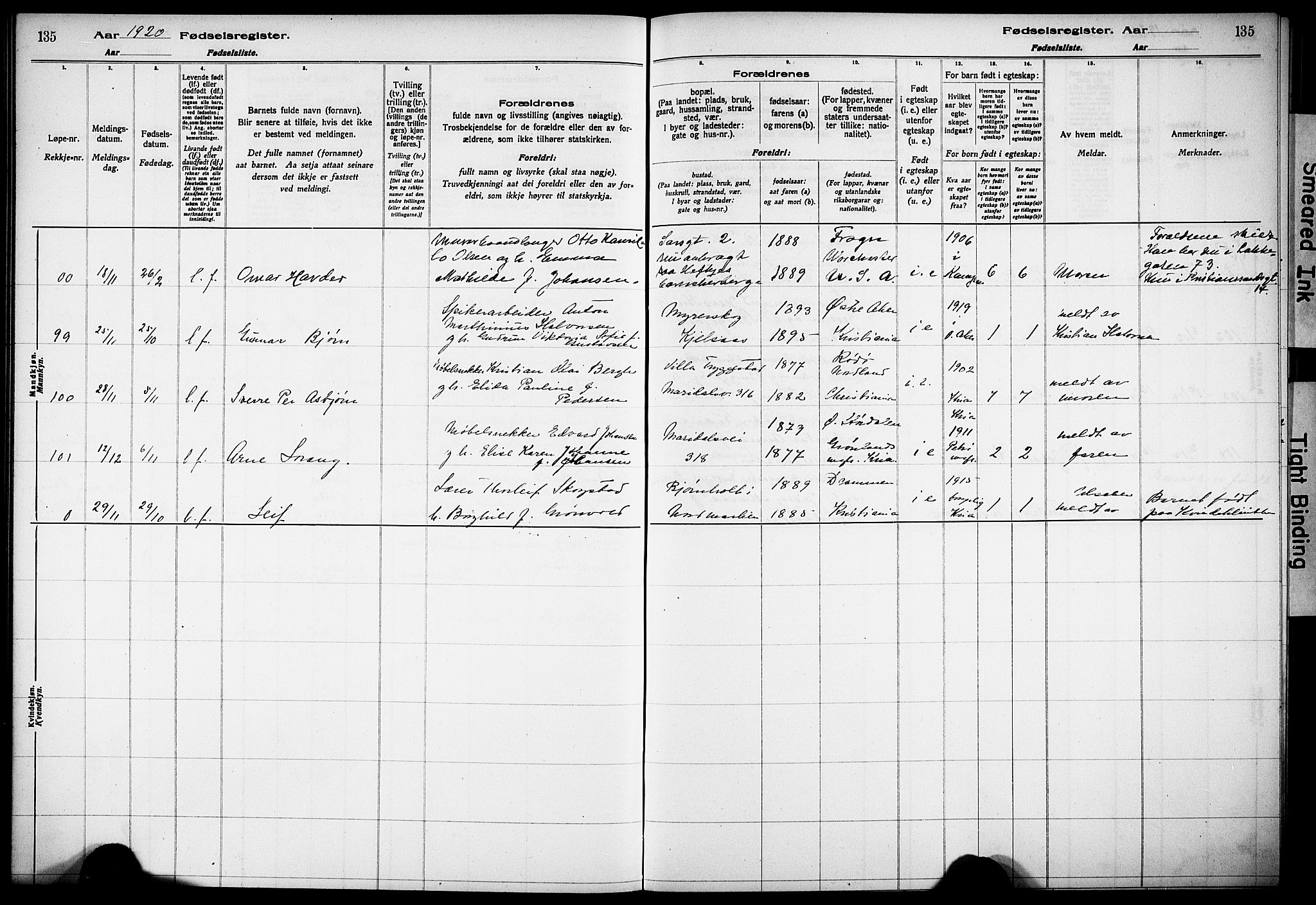 Vestre Aker prestekontor Kirkebøker, SAO/A-10025/J/Ja/L0001: Fødselsregister nr. 1, 1916-1922, s. 135