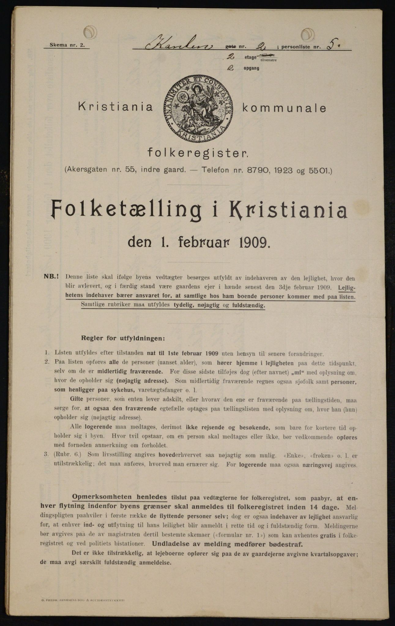 OBA, Kommunal folketelling 1.2.1909 for Kristiania kjøpstad, 1909, s. 43963