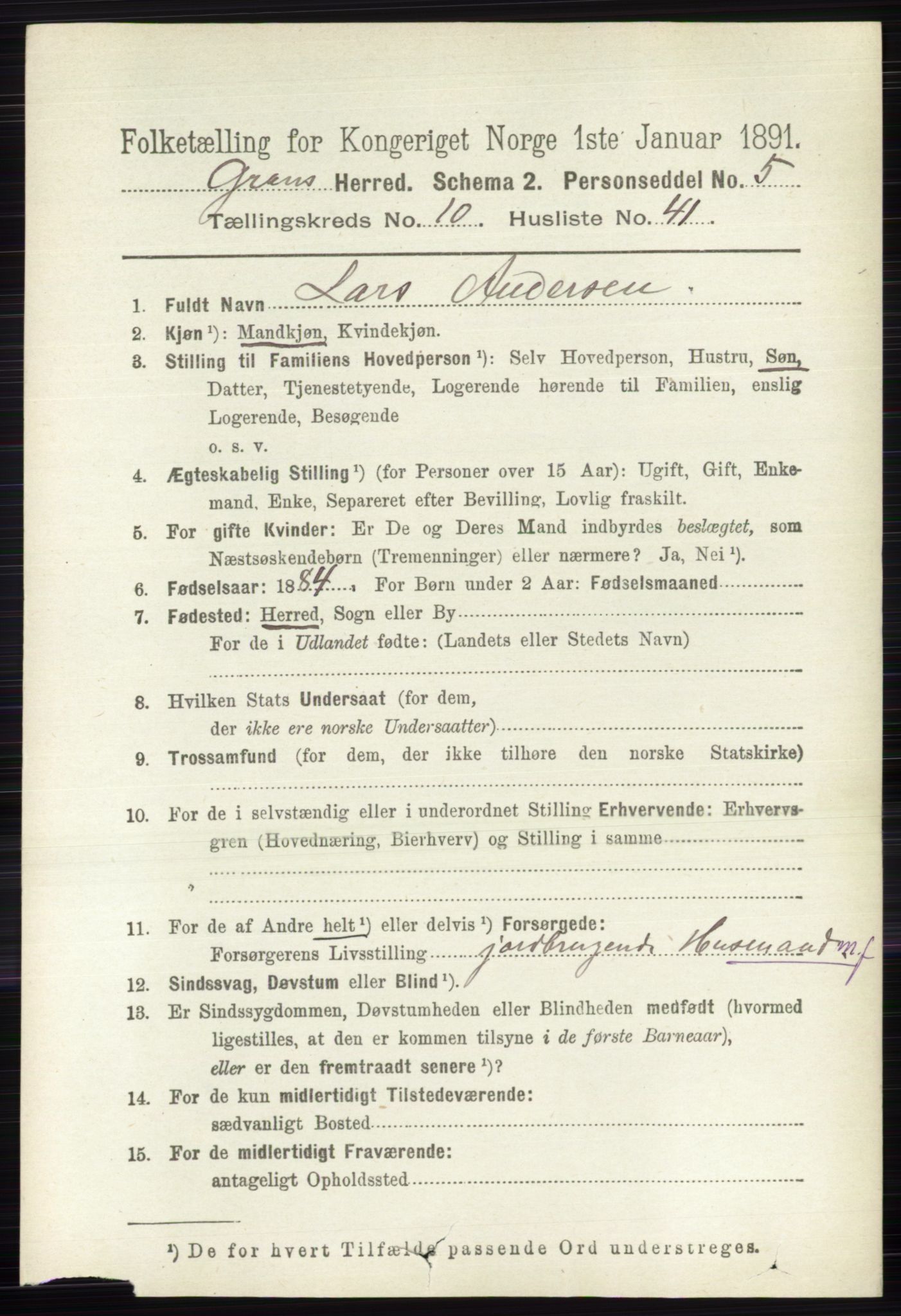 RA, Folketelling 1891 for 0534 Gran herred, 1891, s. 4878