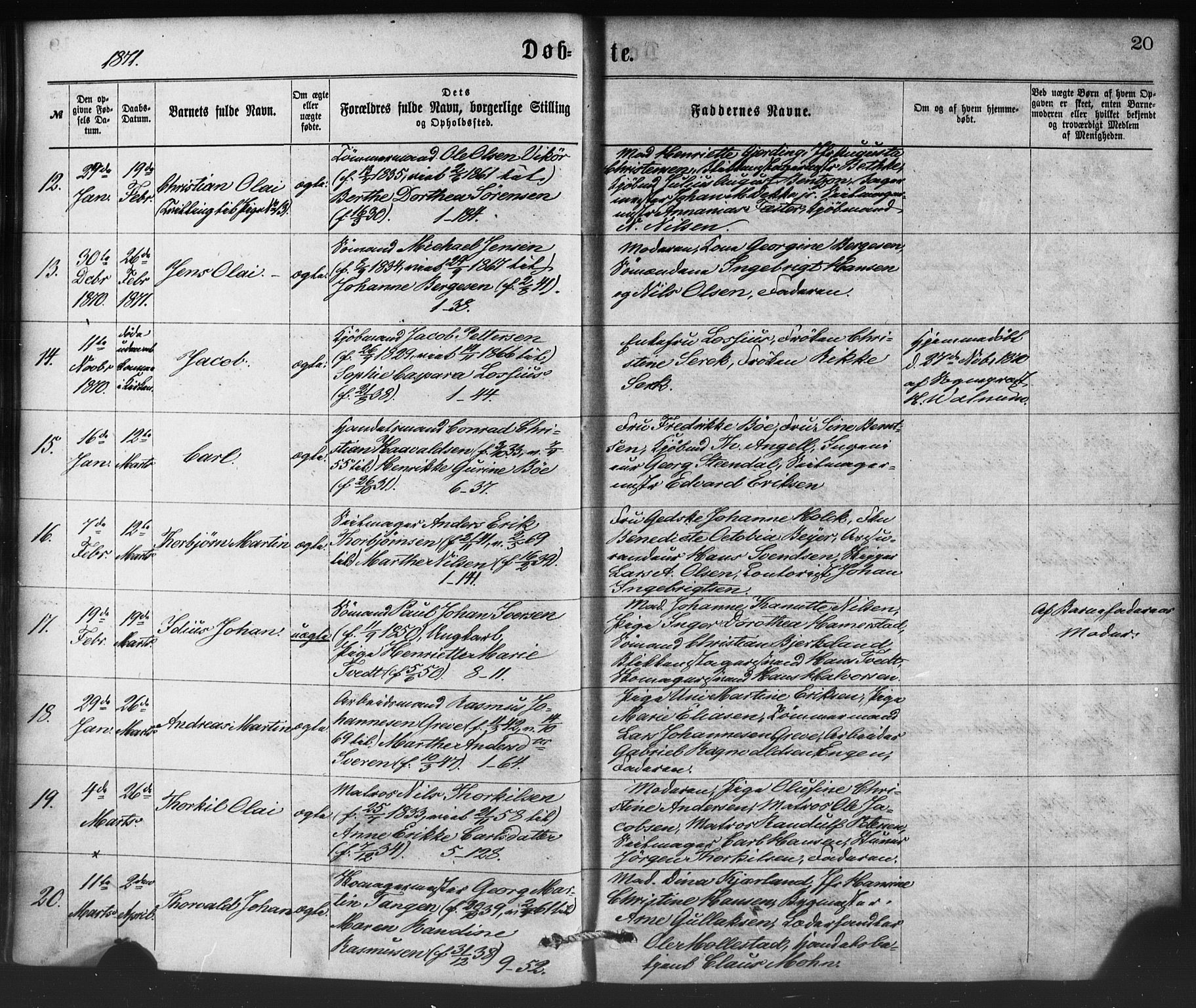 Nykirken Sokneprestembete, AV/SAB-A-77101/H/Haa/L0016: Ministerialbok nr. B 3, 1870-1884, s. 20