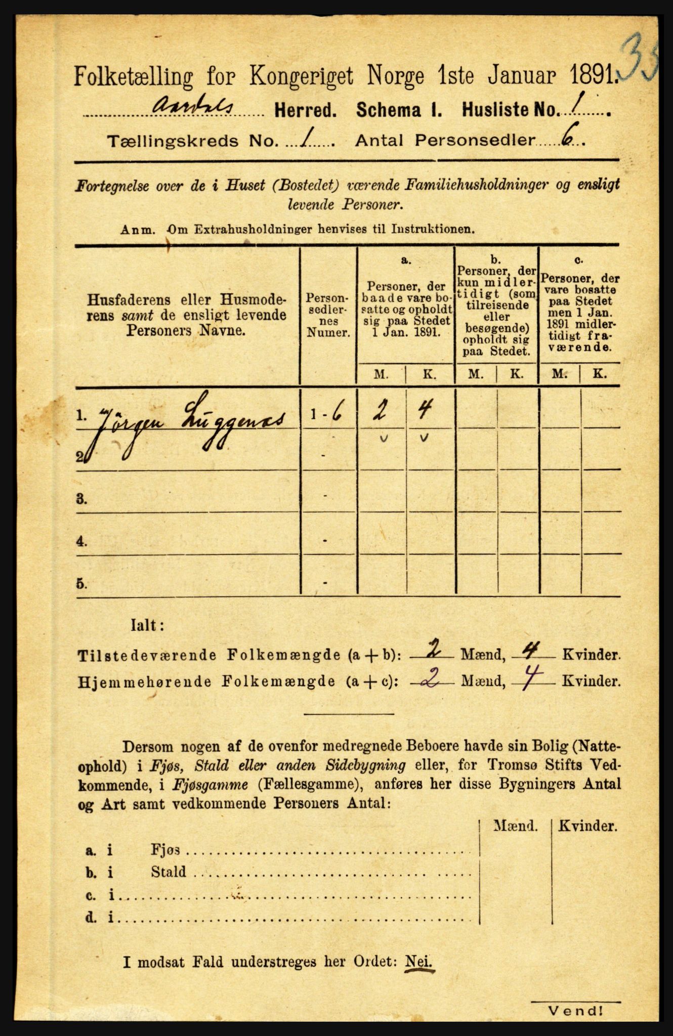 RA, Folketelling 1891 for 1424 Årdal herred, 1891, s. 21