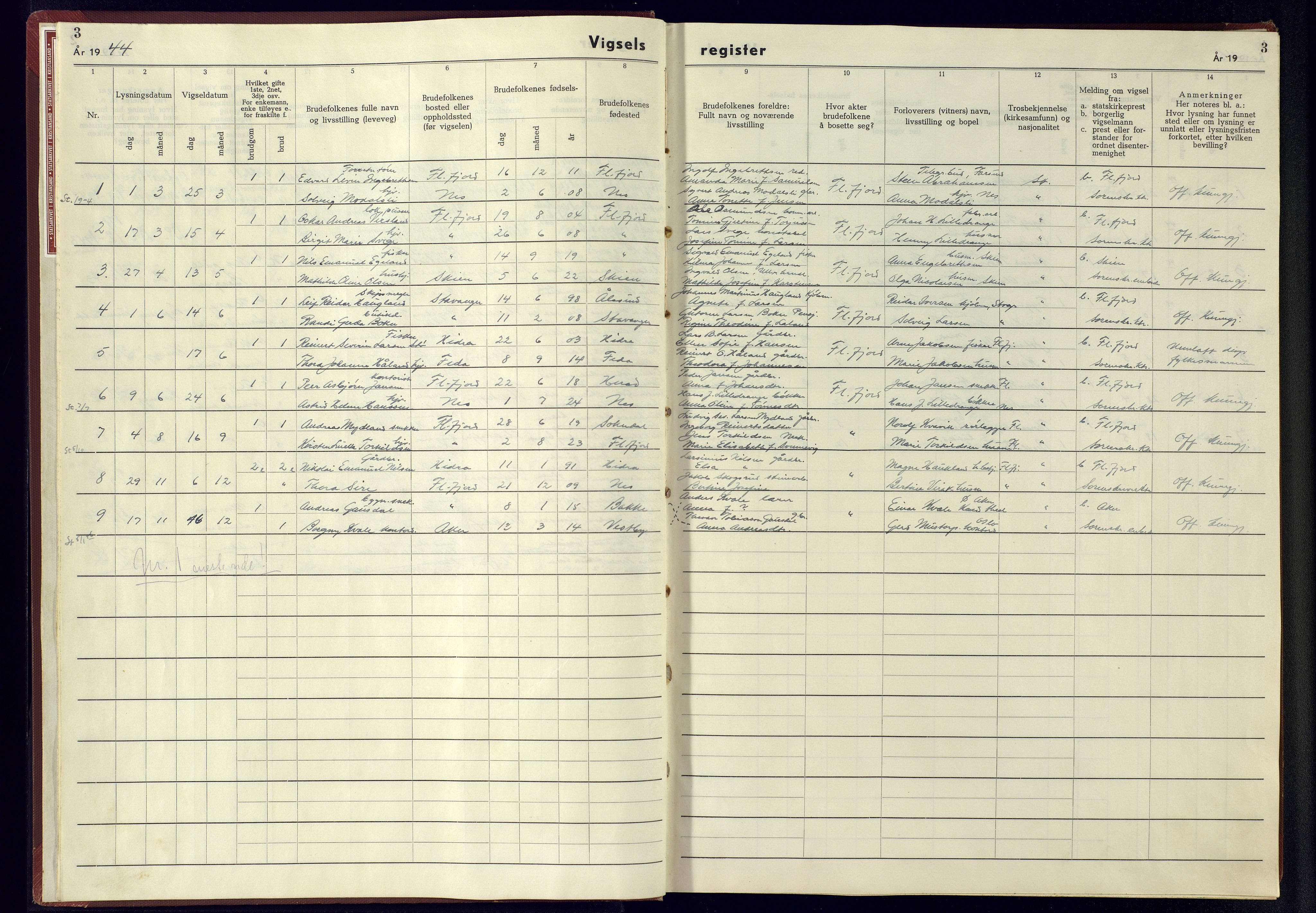 Flekkefjord sokneprestkontor, AV/SAK-1111-0012/J/Jb/L0004: Vigselsregister nr. A-VI-5, 1942-1945, s. 3