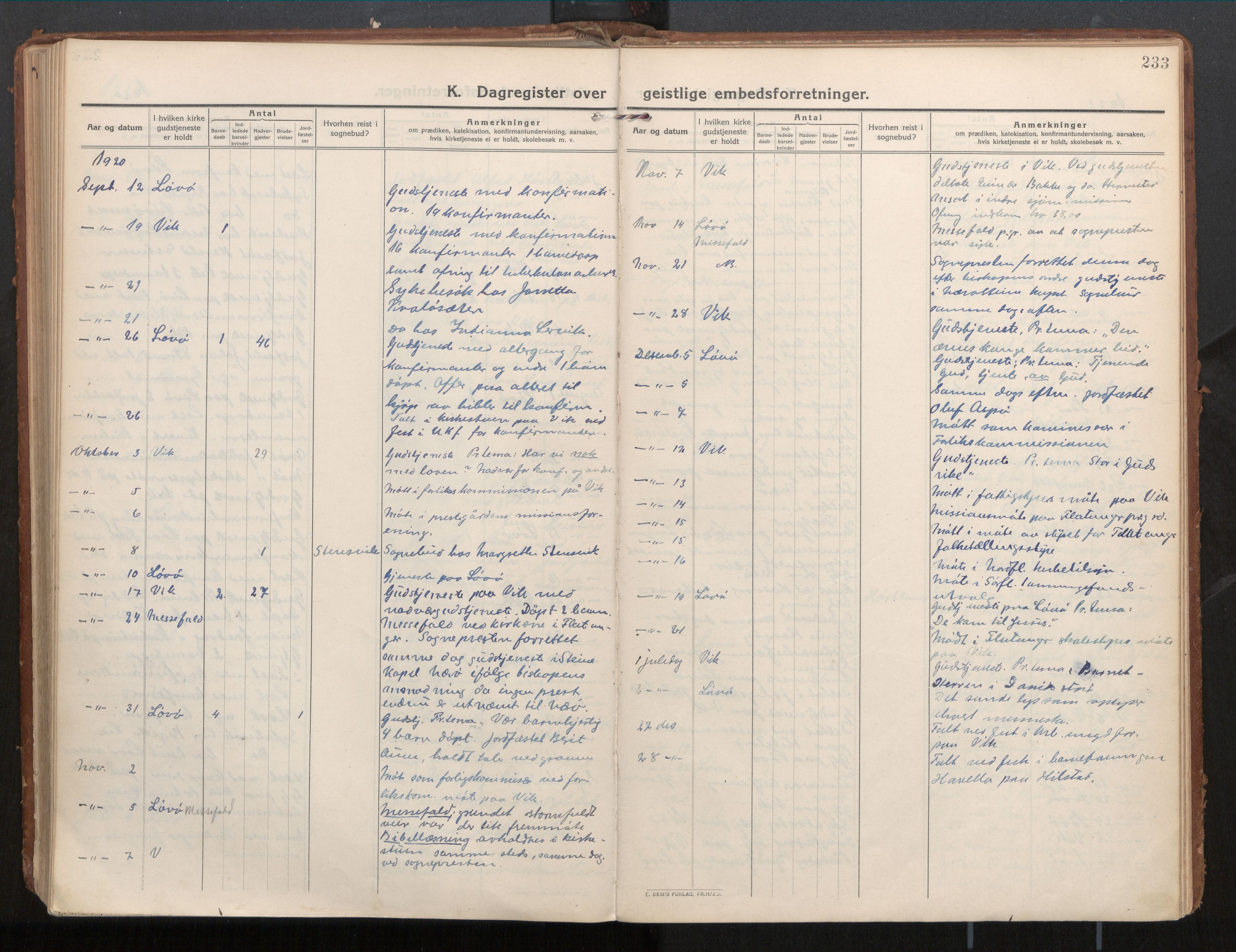 Ministerialprotokoller, klokkerbøker og fødselsregistre - Nord-Trøndelag, AV/SAT-A-1458/771/L0598: Ministerialbok nr. 771A05, 1911-1937, s. 233