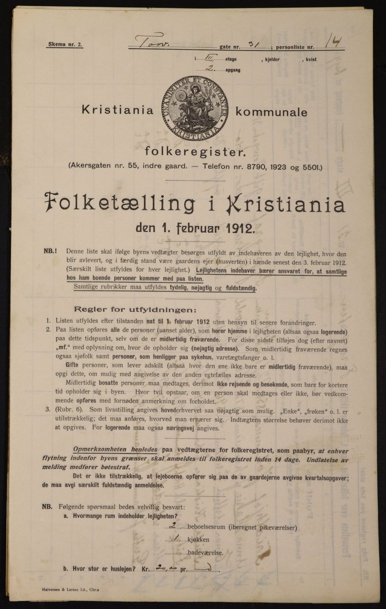 OBA, Kommunal folketelling 1.2.1912 for Kristiania, 1912, s. 114203