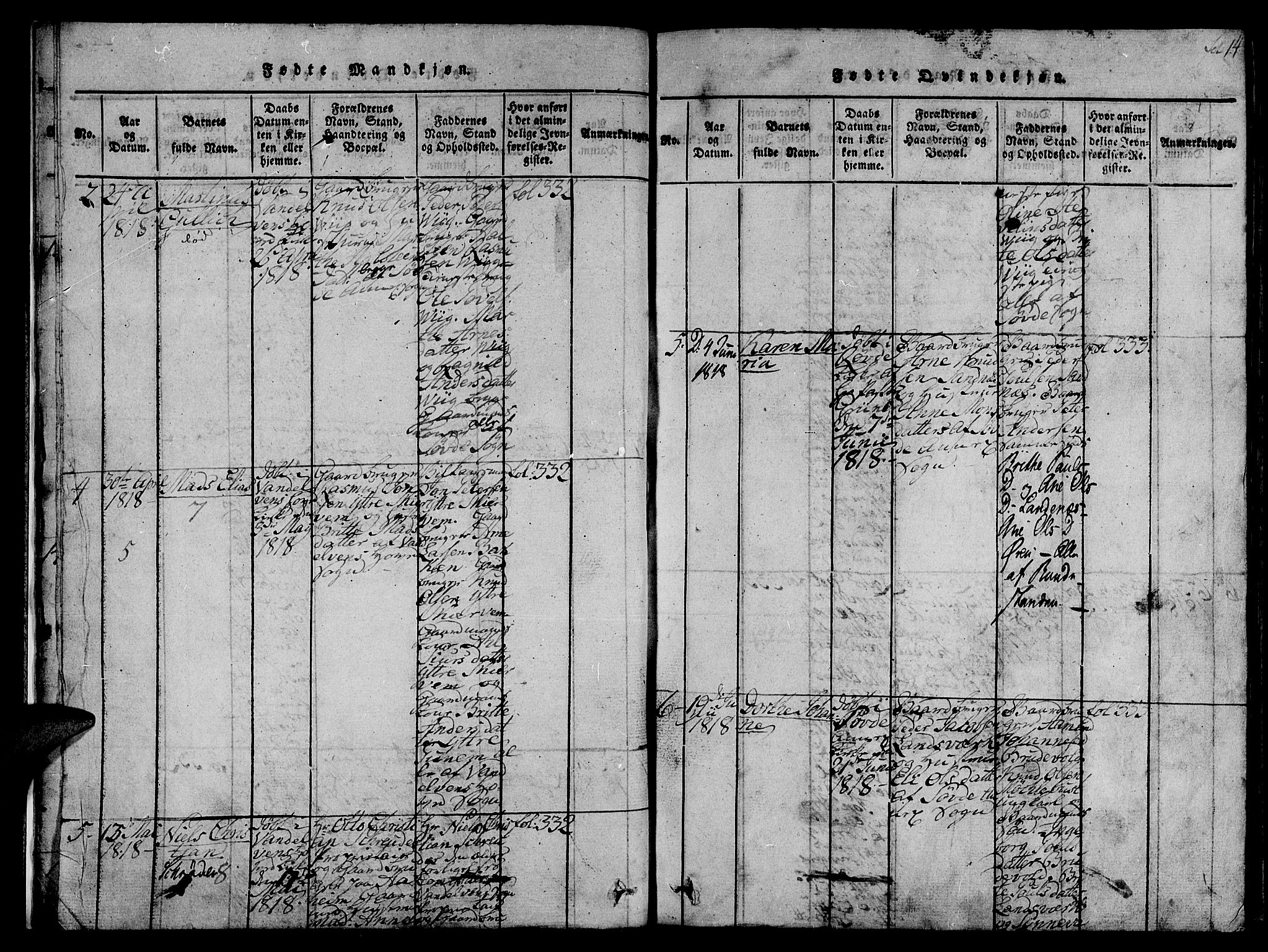 Ministerialprotokoller, klokkerbøker og fødselsregistre - Møre og Romsdal, AV/SAT-A-1454/501/L0004: Ministerialbok nr. 501A04, 1816-1831, s. 14