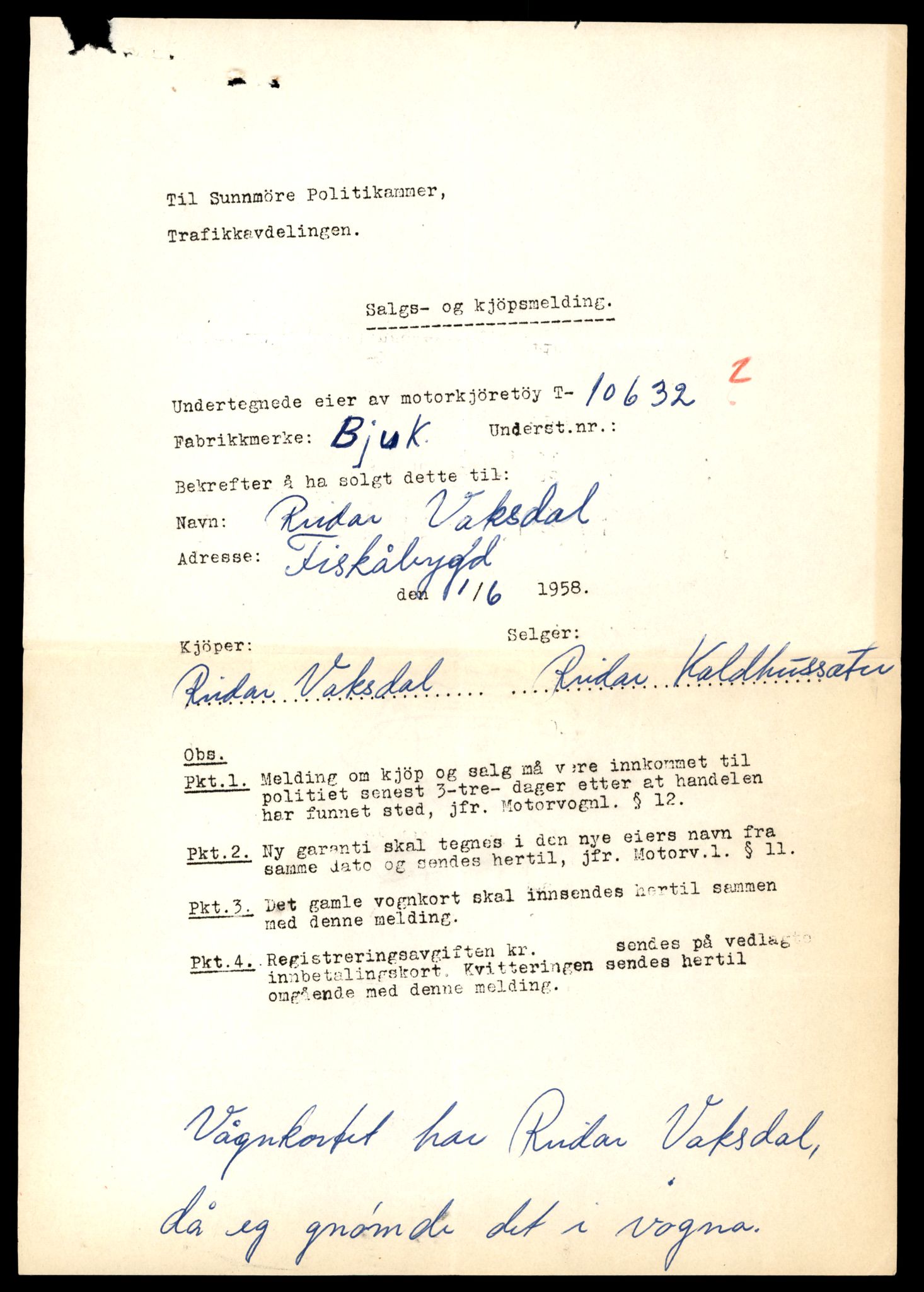 Møre og Romsdal vegkontor - Ålesund trafikkstasjon, AV/SAT-A-4099/F/Fe/L0022: Registreringskort for kjøretøy T 10584 - T 10694, 1927-1998, s. 1495