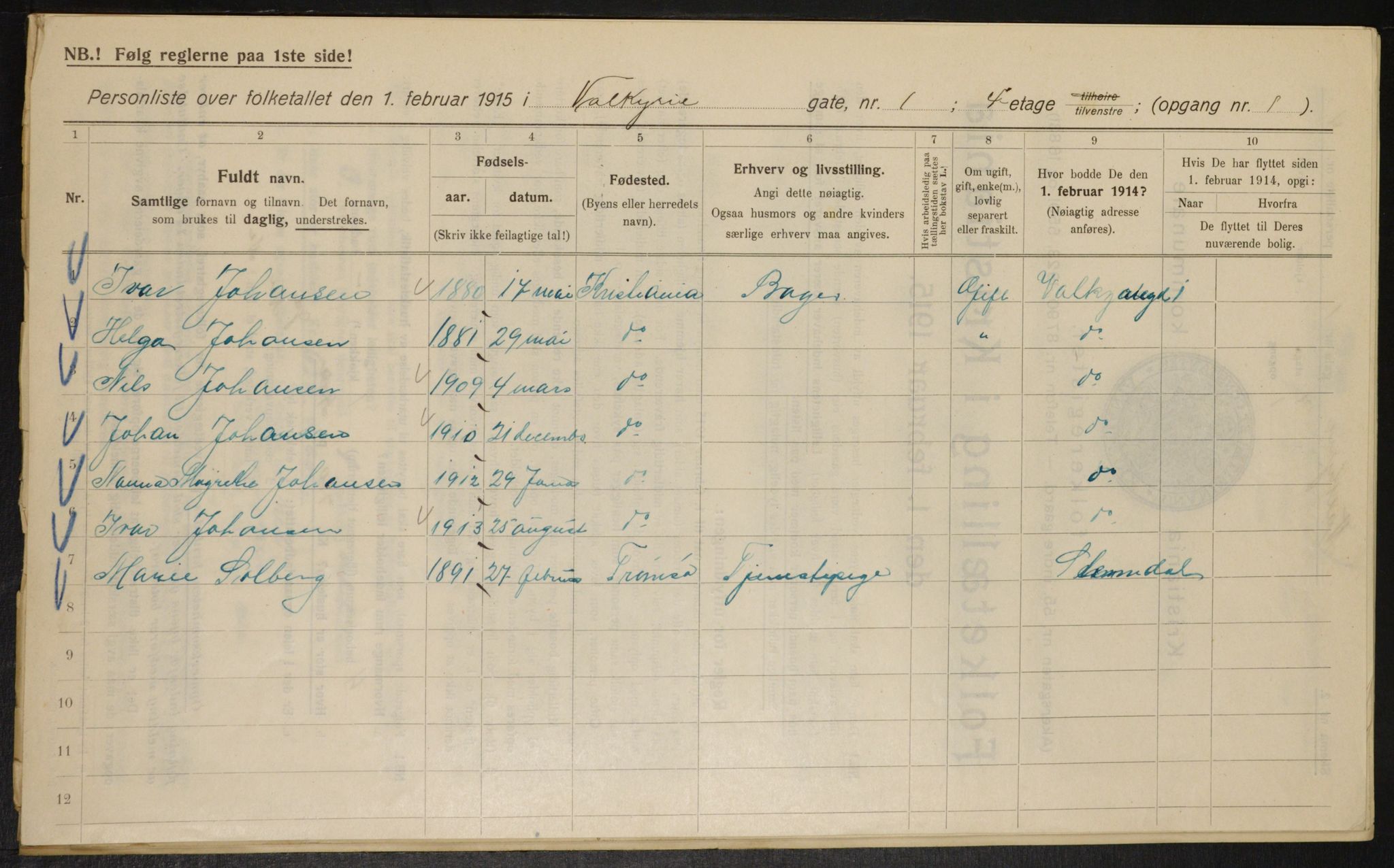 OBA, Kommunal folketelling 1.2.1915 for Kristiania, 1915, s. 122273